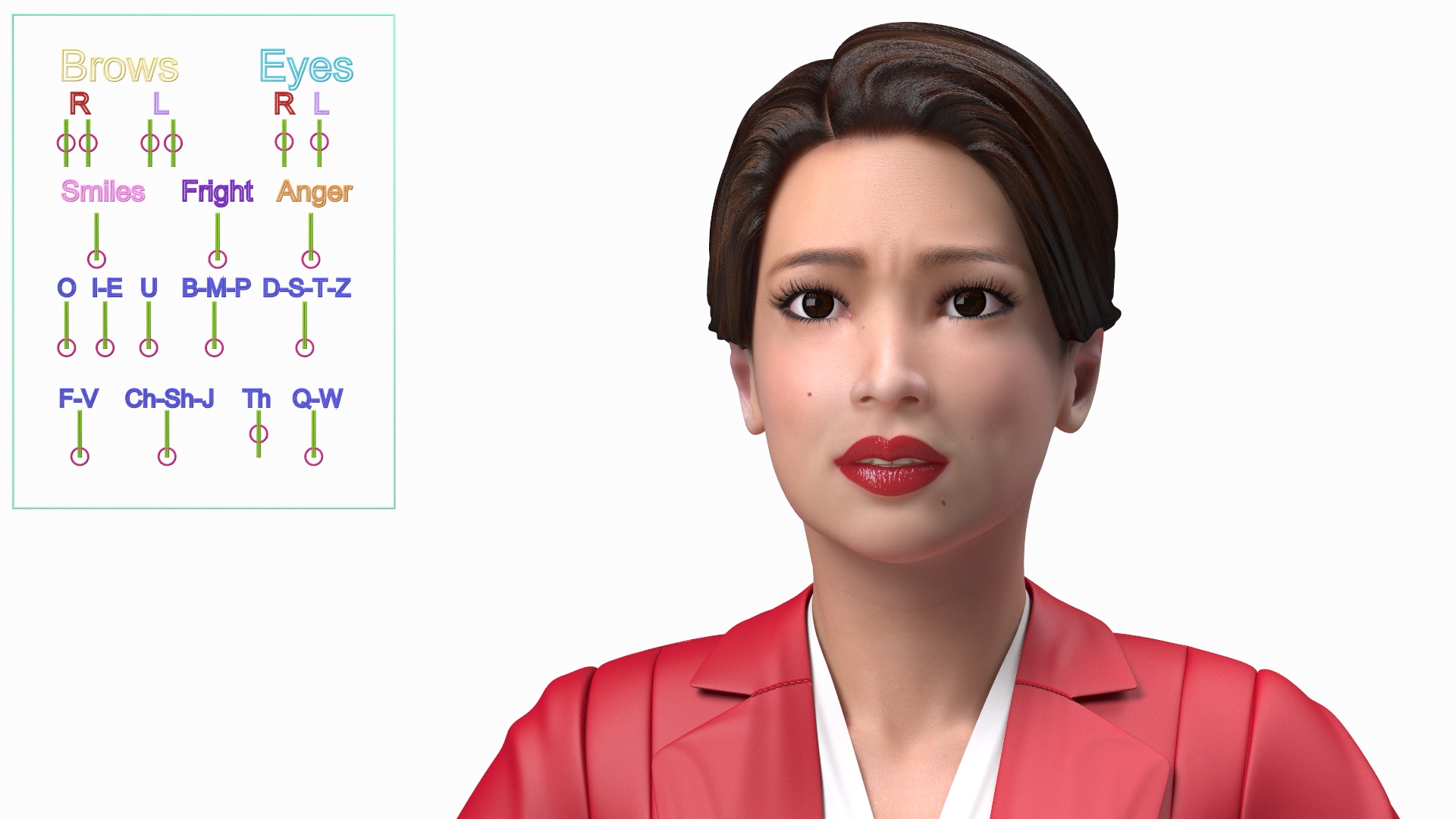 3D model Asian Woman wears Red Formal Suit Rigged