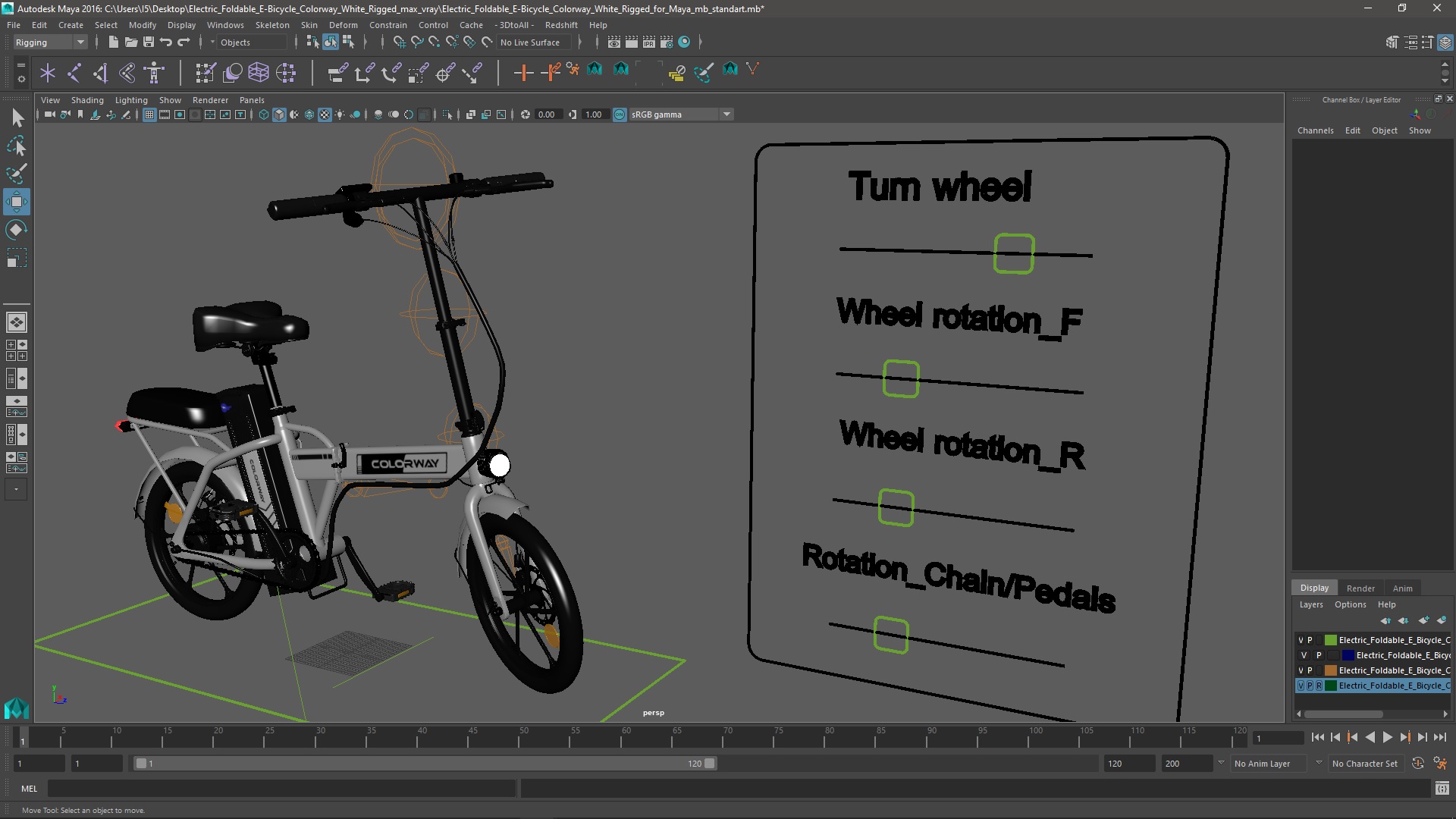 3D Electric Foldable E-Bicycle Colorway White Rigged for Maya model