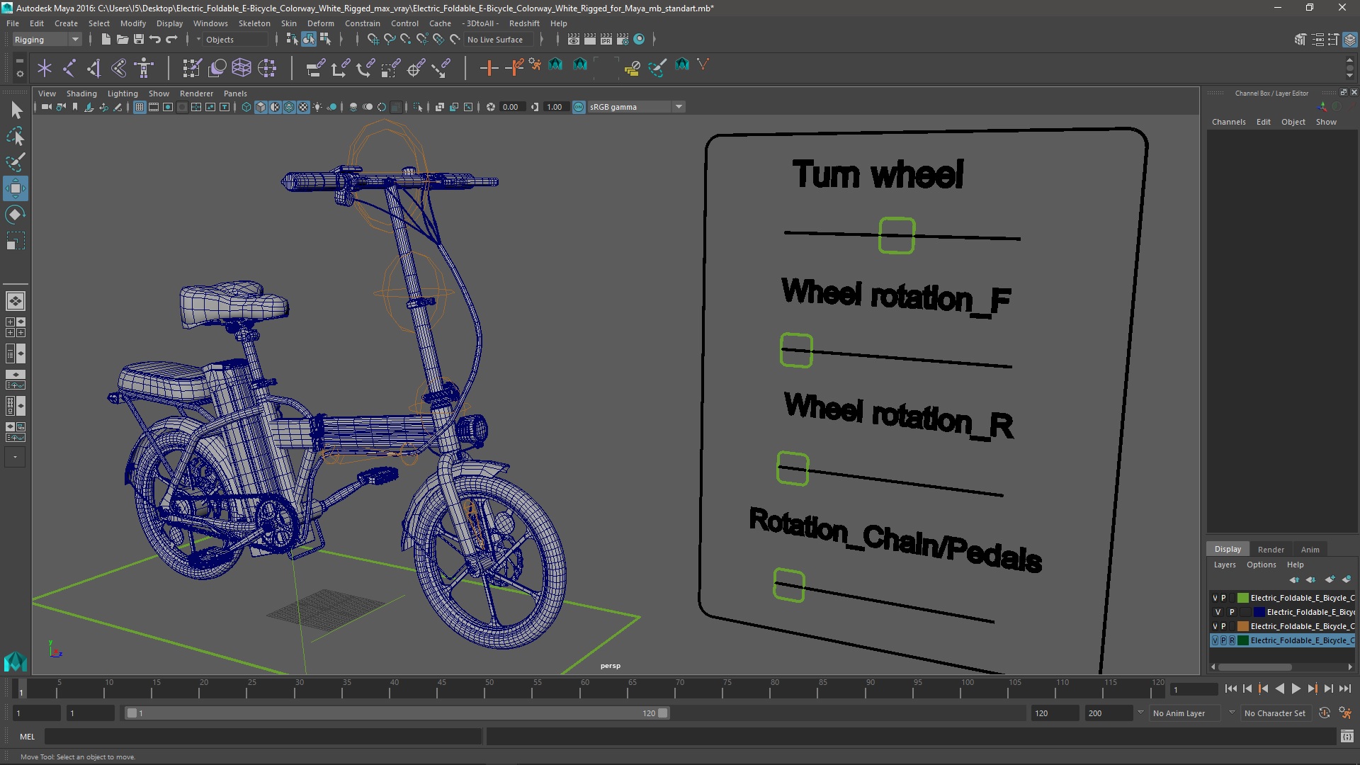 3D Electric Foldable E-Bicycle Colorway White Rigged for Maya model