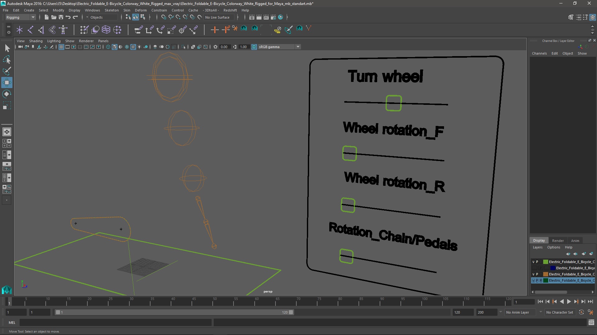 3D Electric Foldable E-Bicycle Colorway White Rigged for Maya model