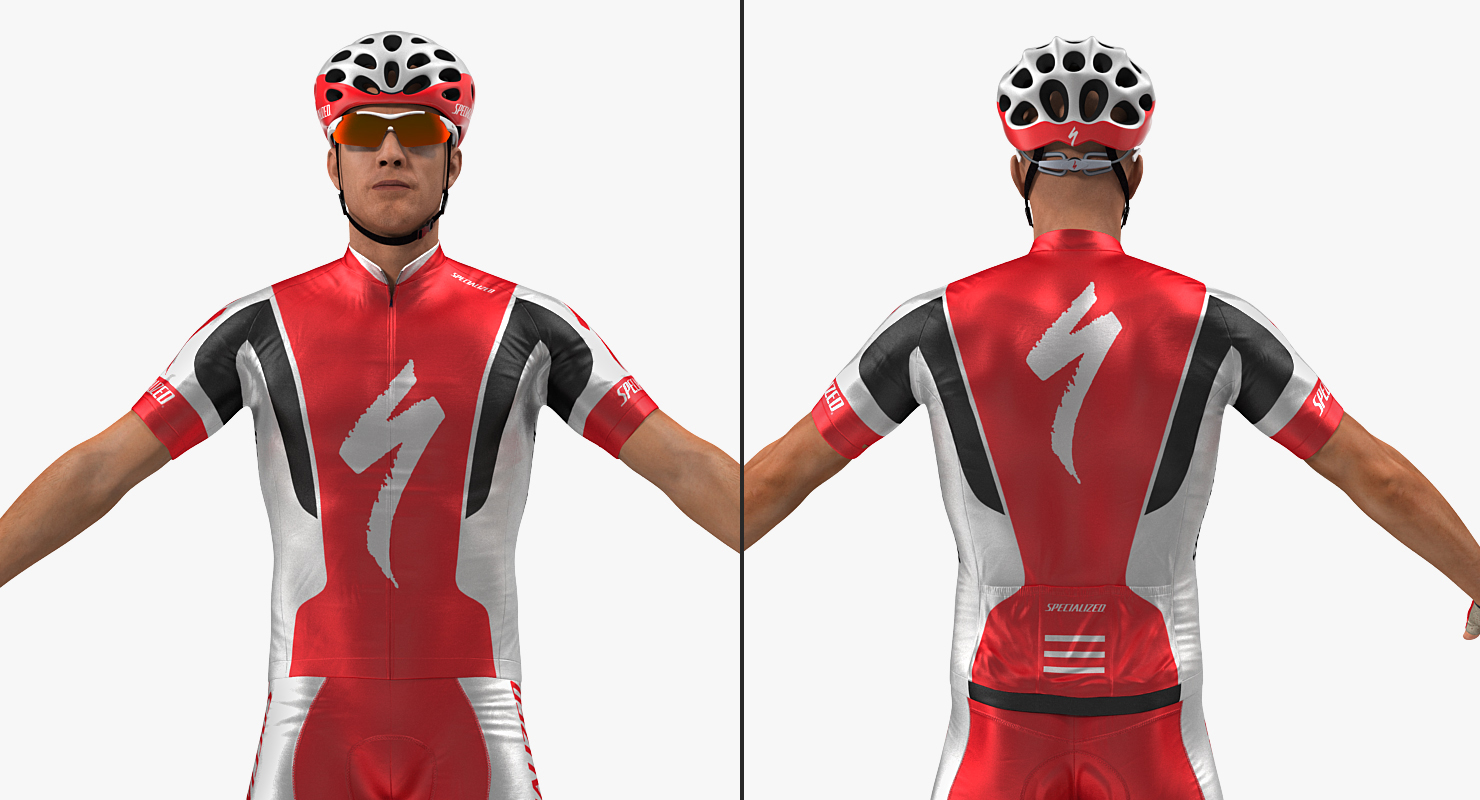 3D Bicyclist in Red Suit Rigged model