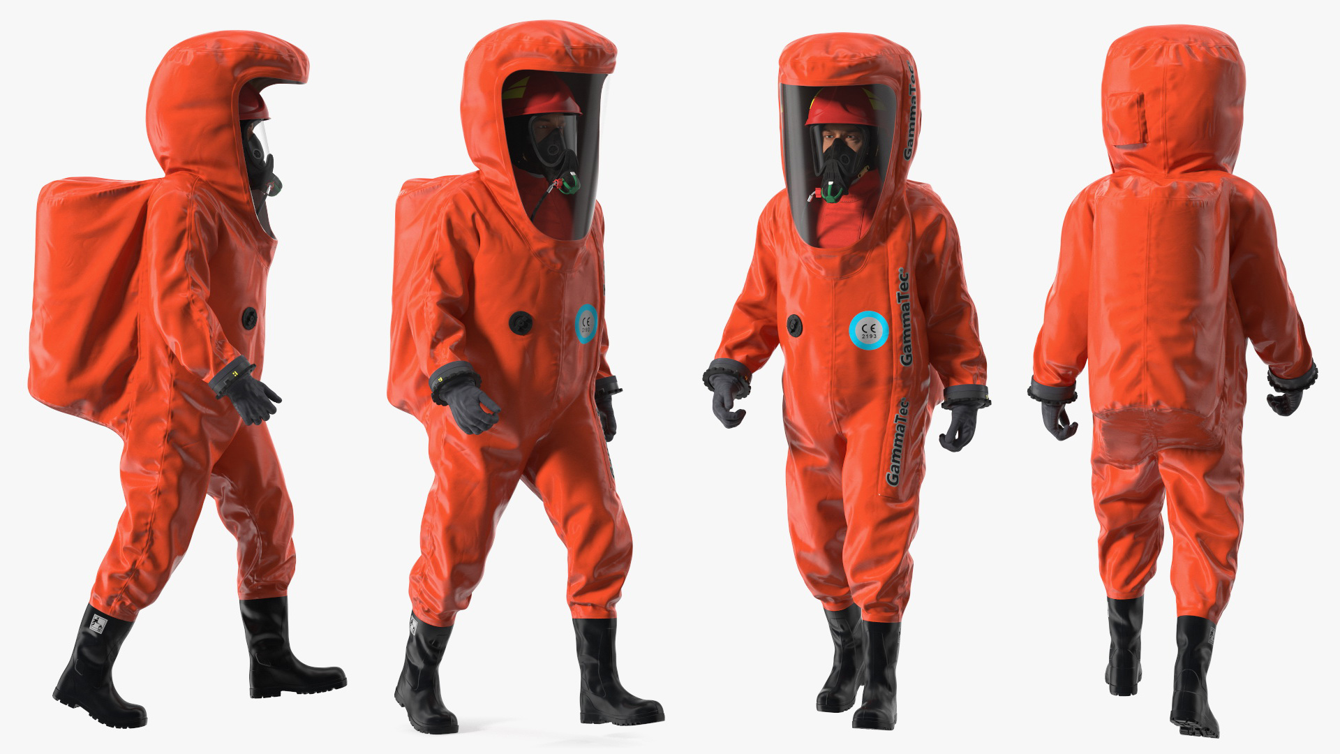 Heavy Duty Chemical Protective Suit Walking Pose Red 3D