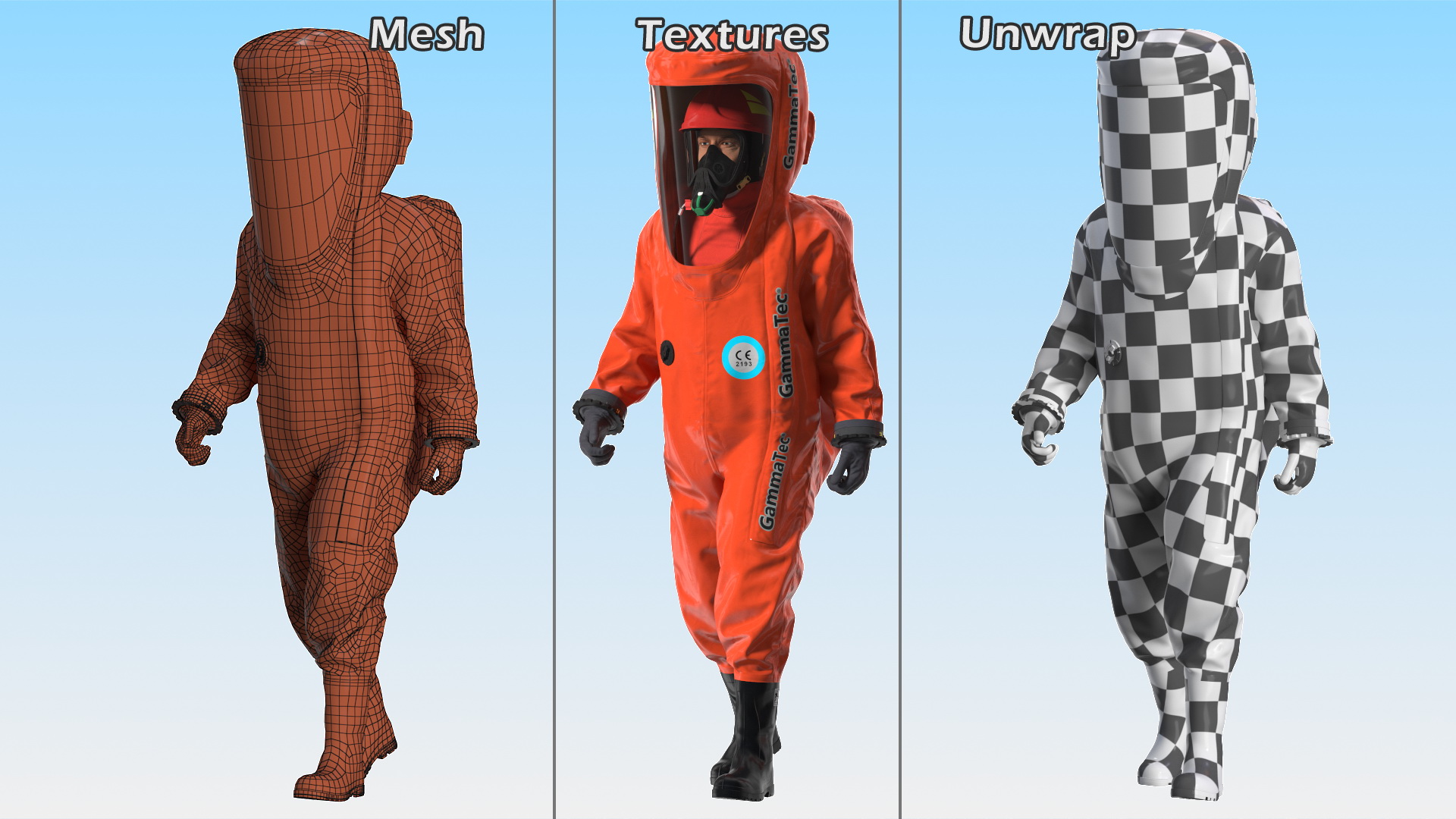 Heavy Duty Chemical Protective Suit Walking Pose Red 3D