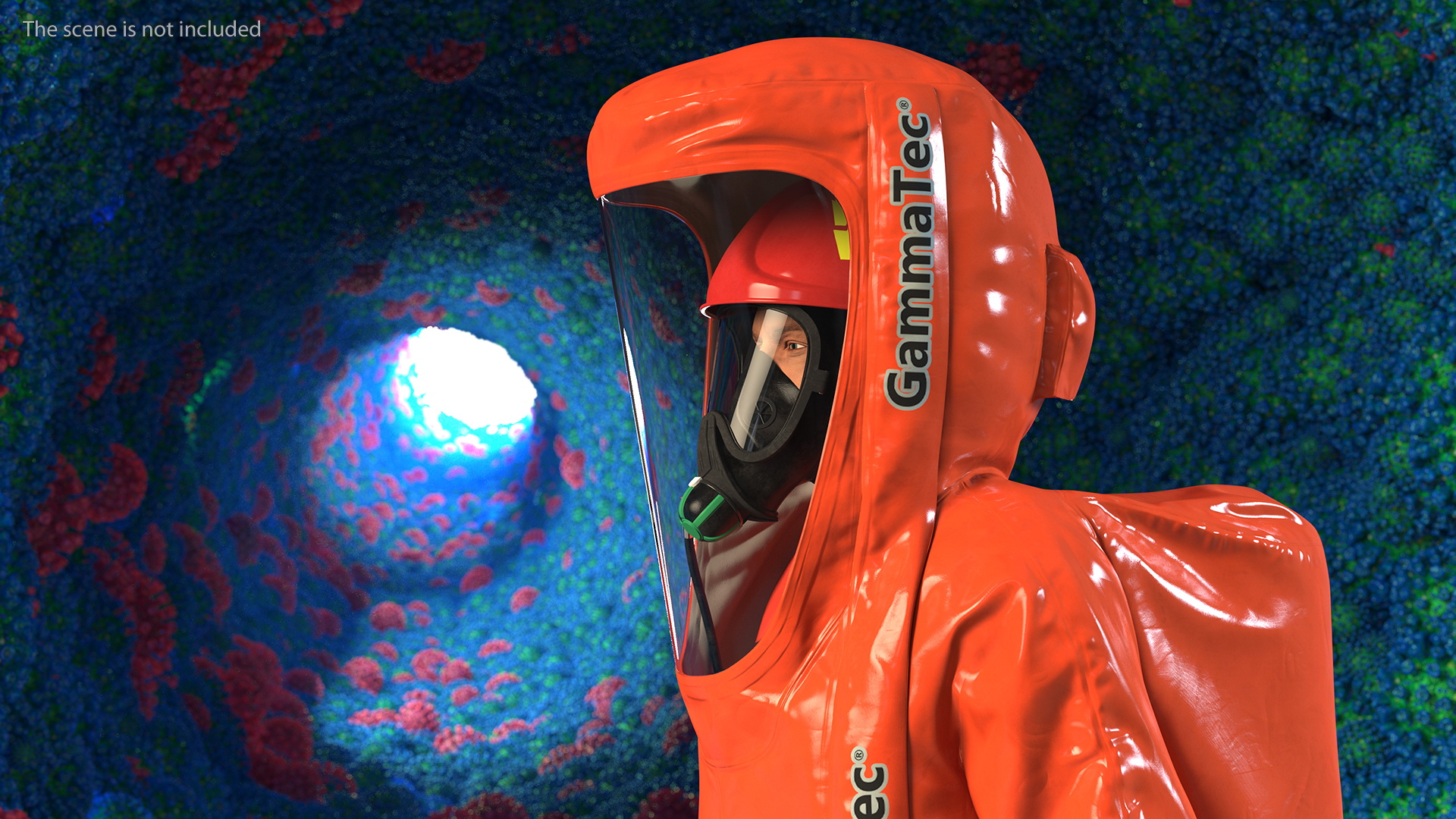 Heavy Duty Chemical Protective Suit Walking Pose Red 3D