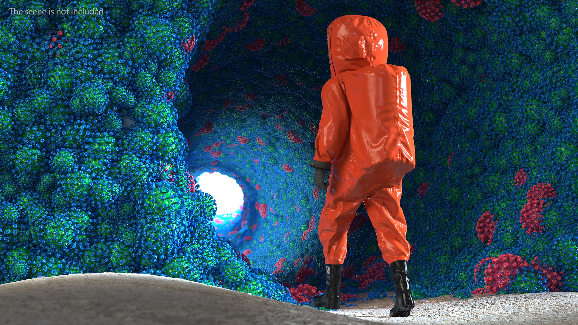 Heavy Duty Chemical Protective Suit Walking Pose Red 3D