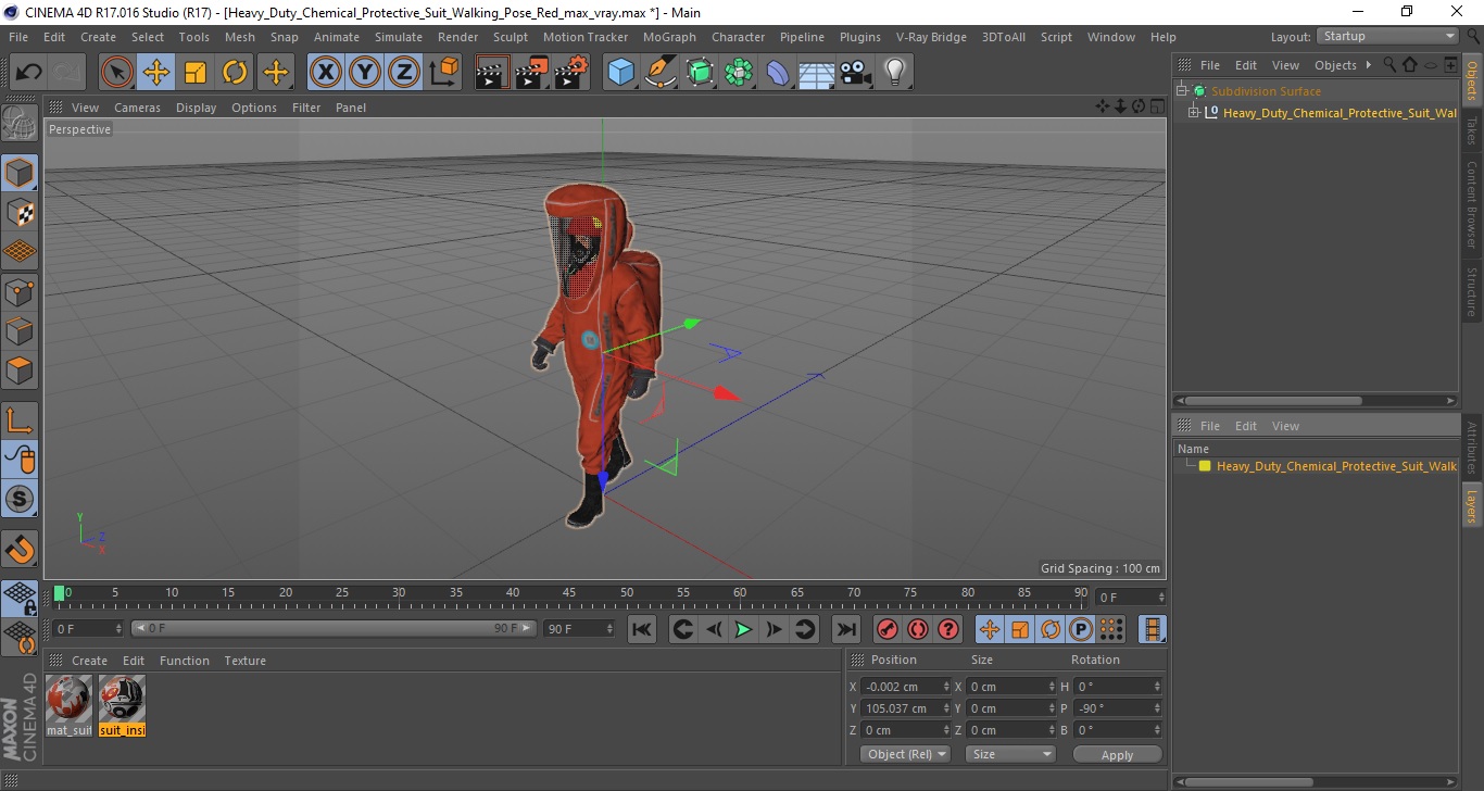 Heavy Duty Chemical Protective Suit Walking Pose Red 3D