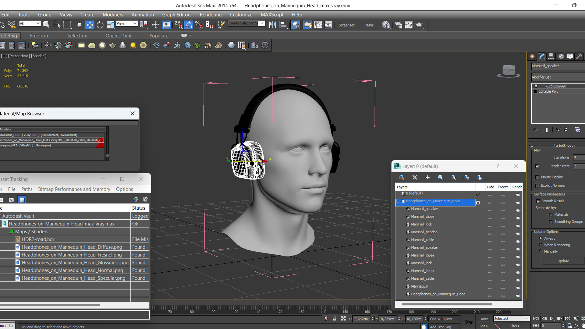 3D Headphones on Mannequin Head model