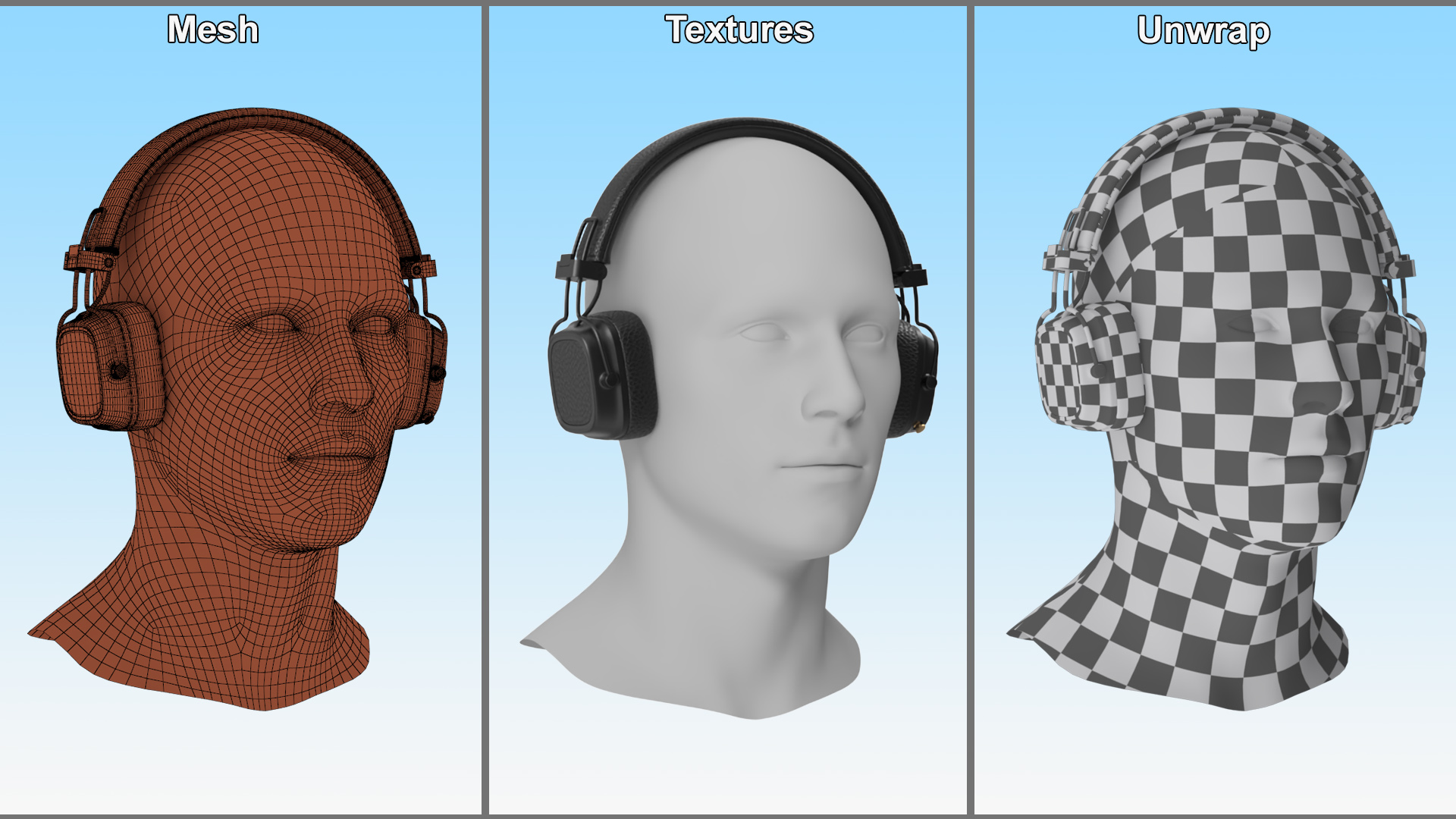 3D Headphones on Mannequin Head model