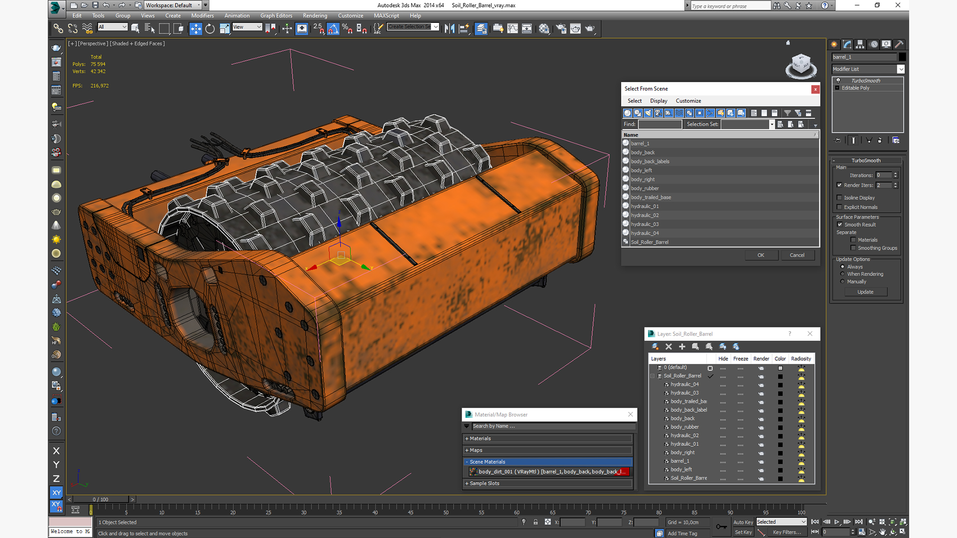 3D Soil Roller Barrel model