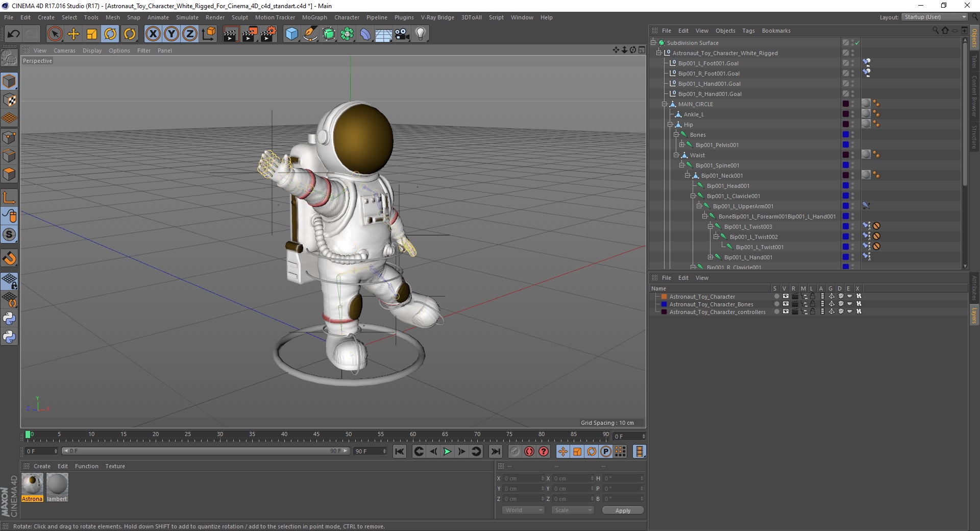 3D model Astronaut Toy Character White Rigged for Cinema 4D