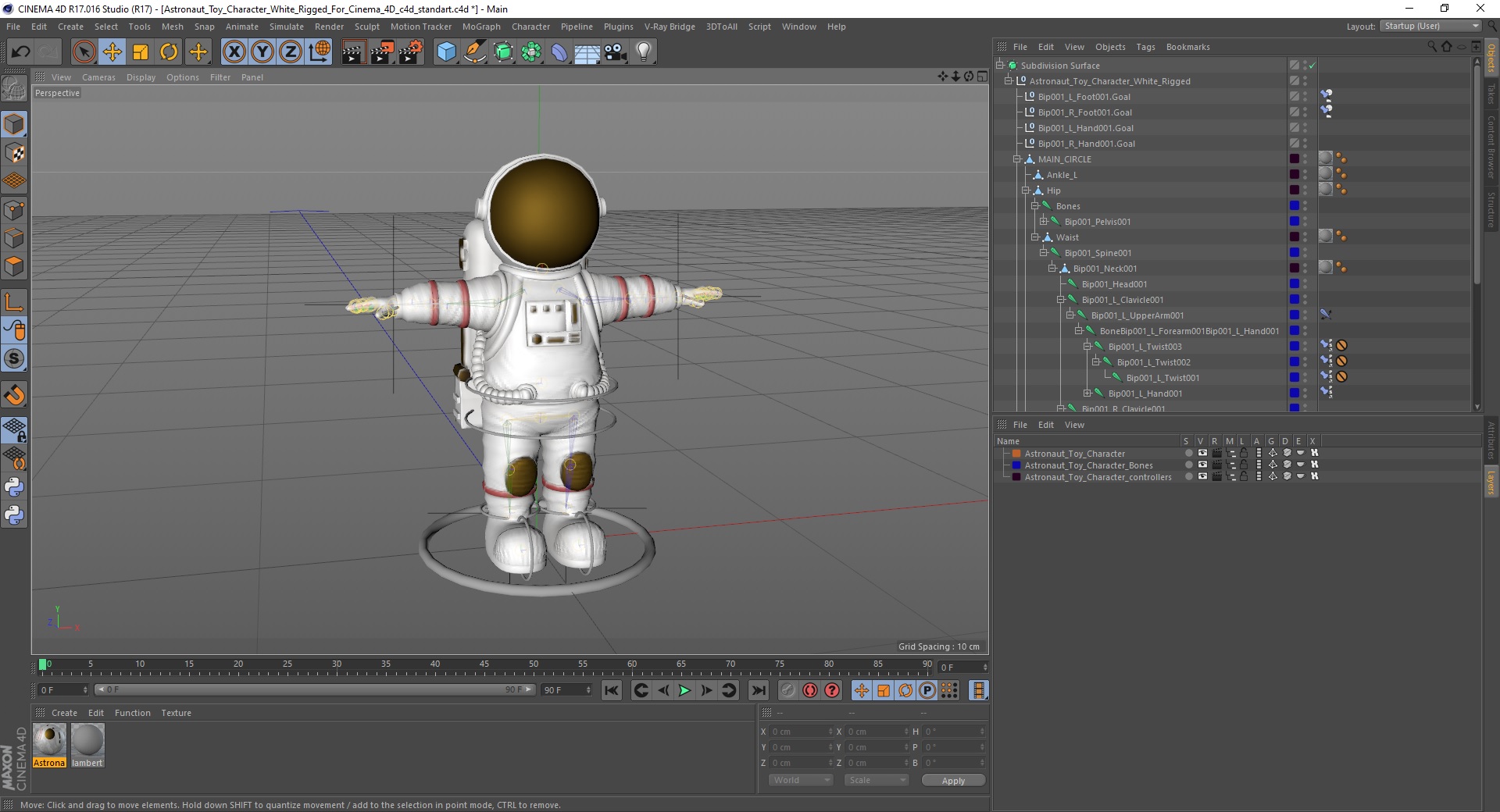 3D model Astronaut Toy Character White Rigged for Cinema 4D