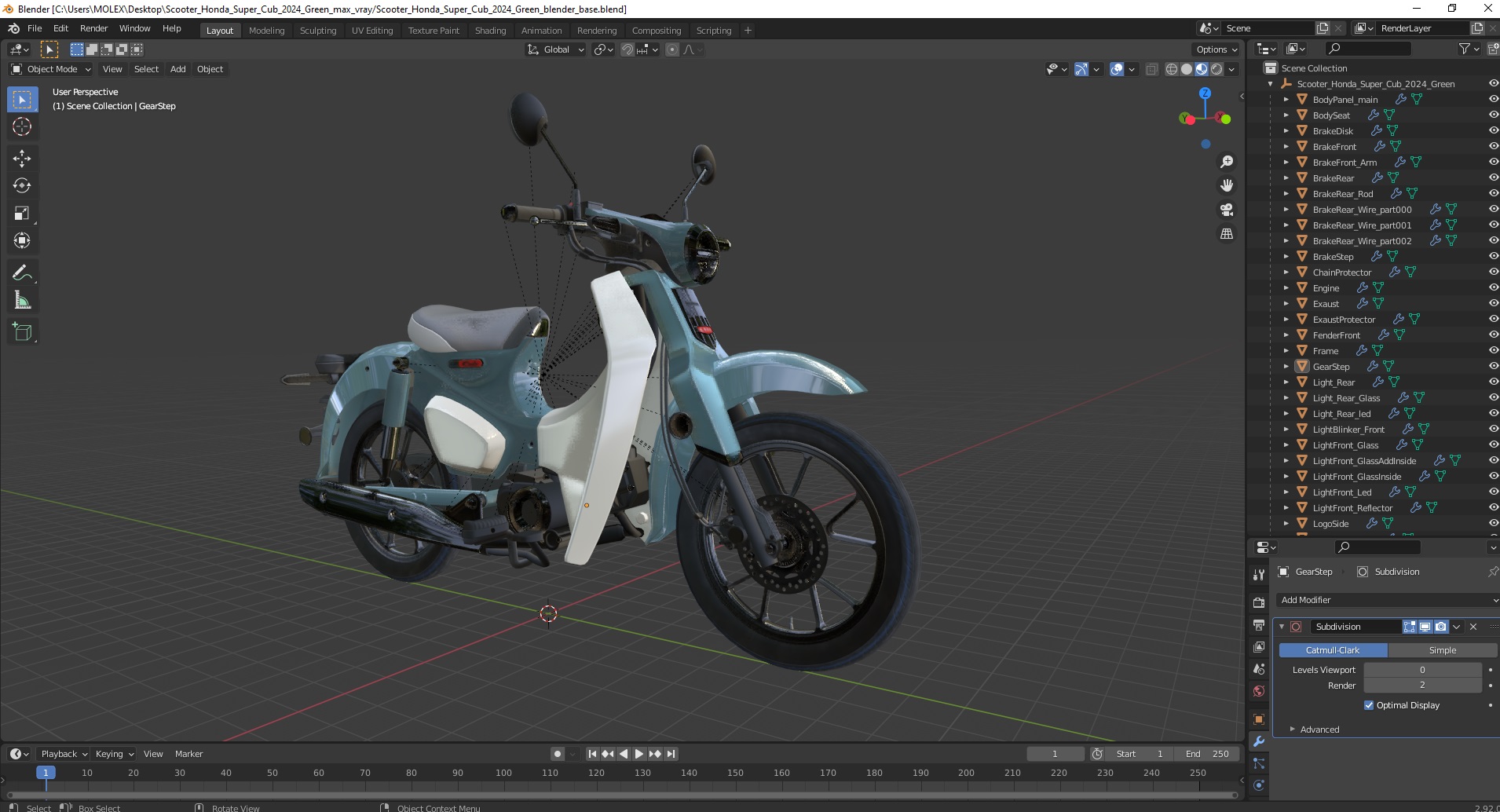 Scooter Honda Super Cub 2024 Green 3D model