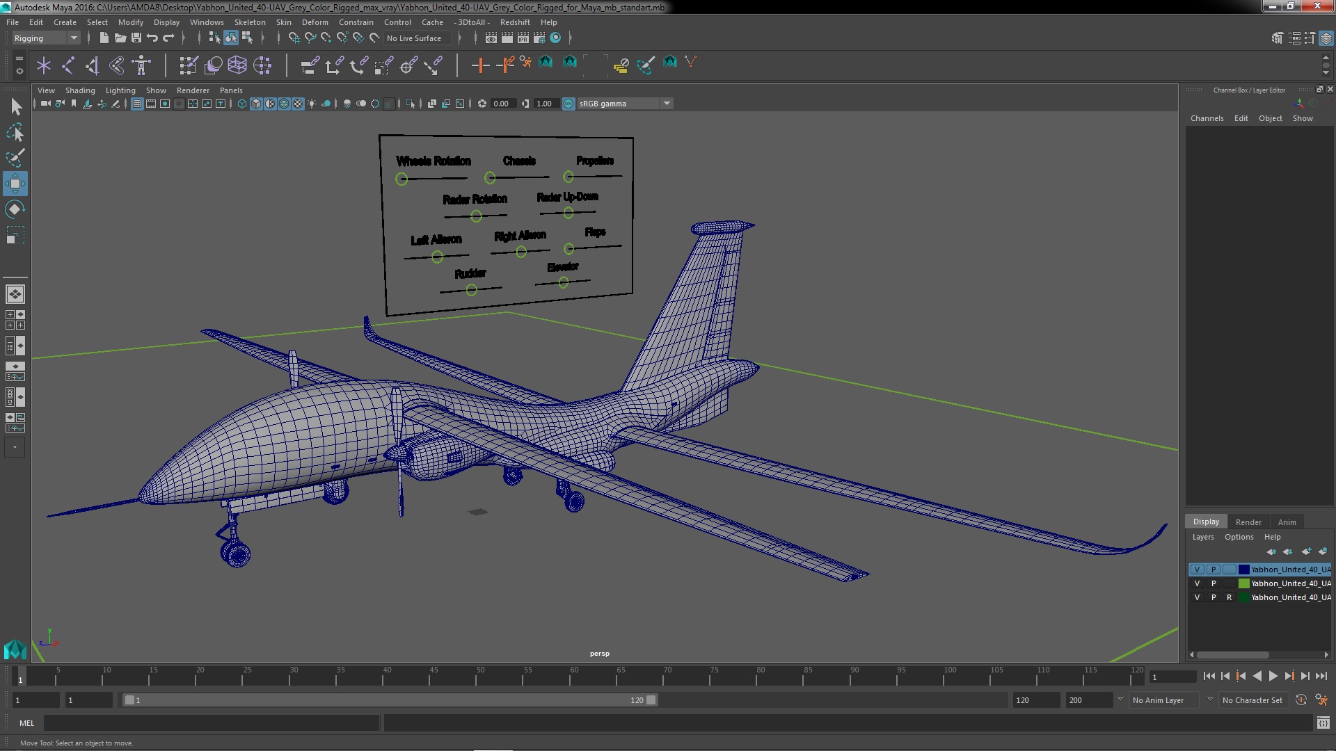 Yabhon United 40-UAV Grey Color Rigged for Maya 3D