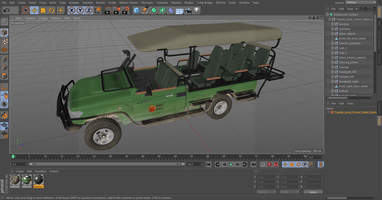 Toyota Land Cruiser Safari Open Sided Green Dirty 3D model