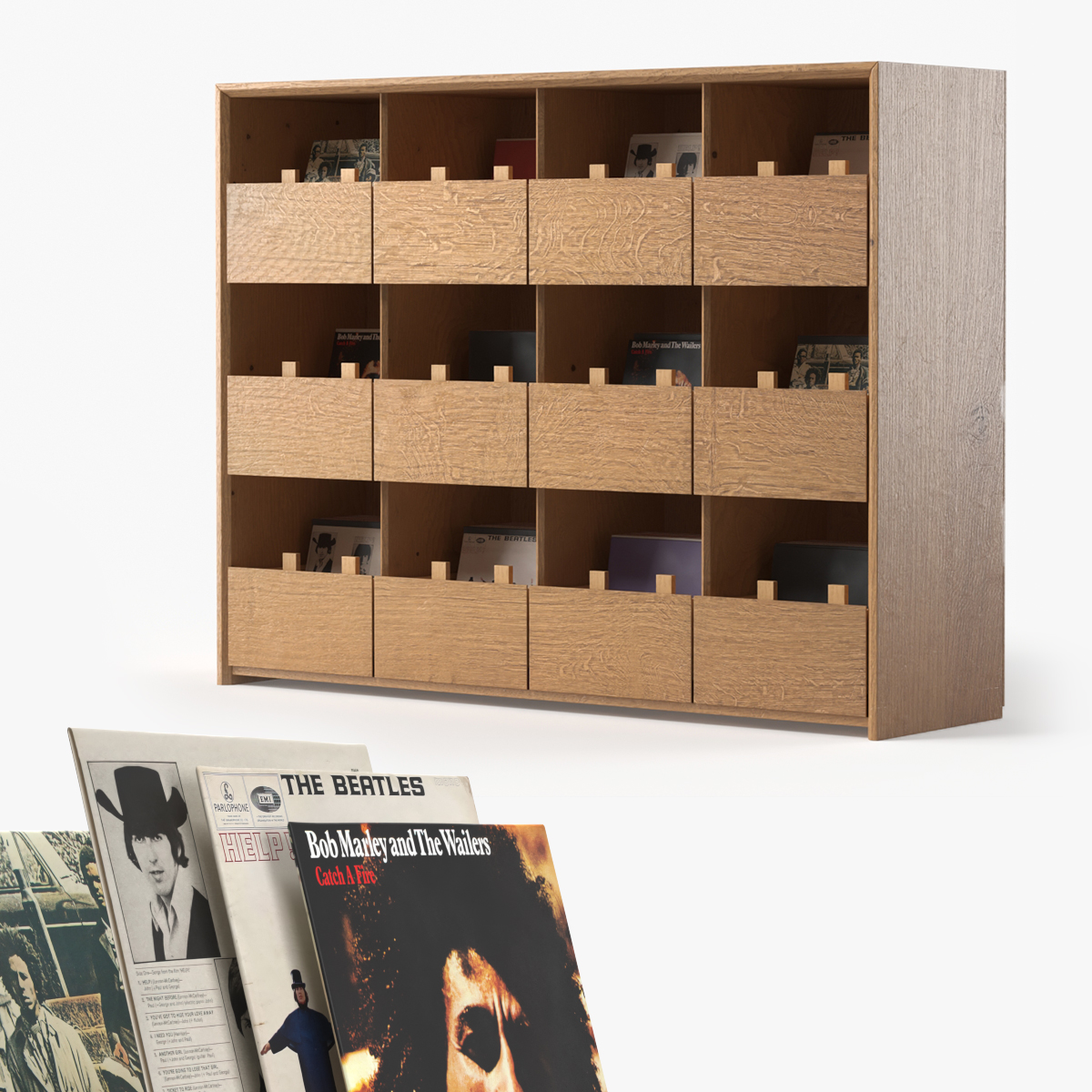Vinyl Record Organizer Cabinet With Compartments 3D model preview