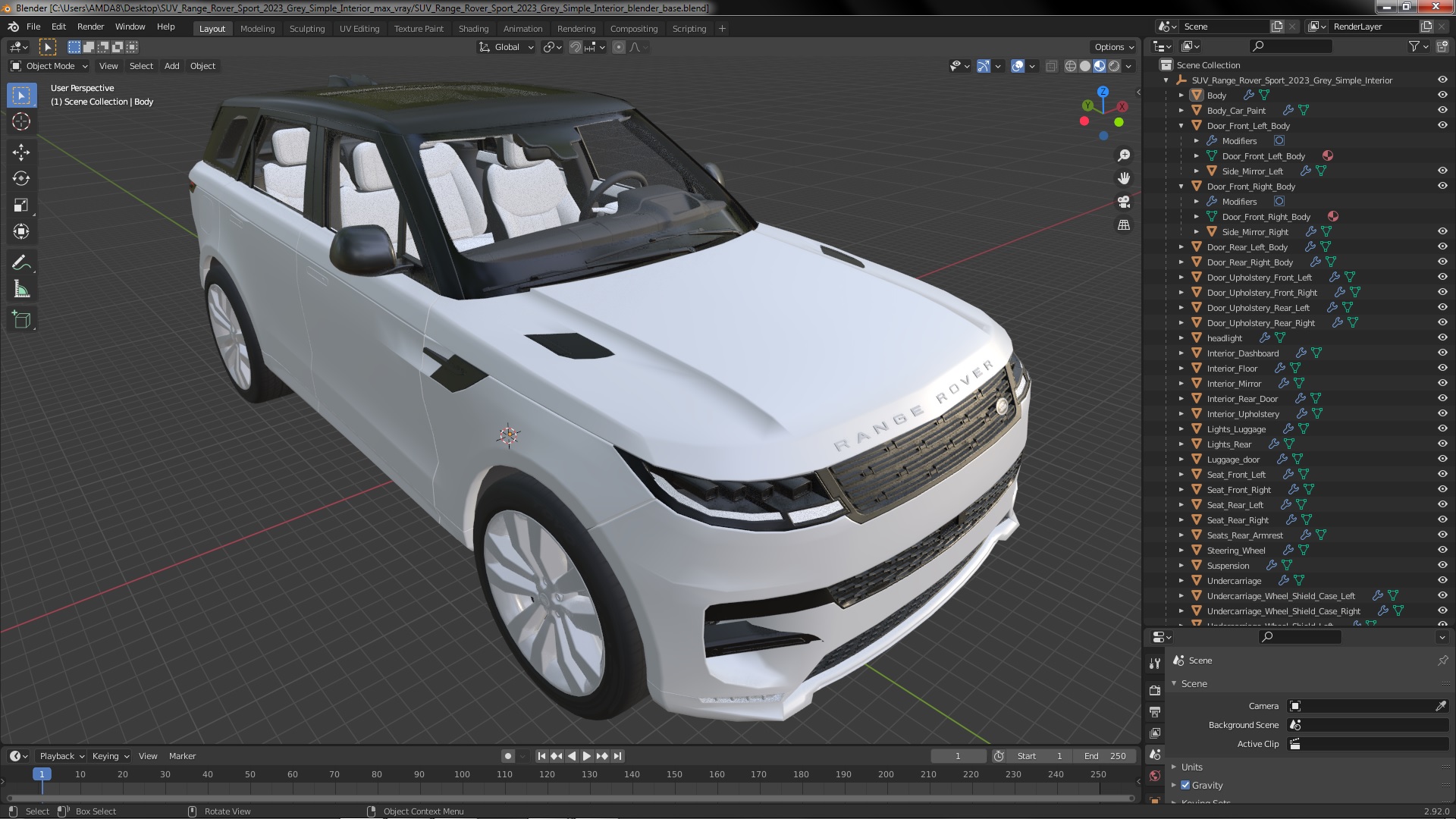 SUV Range Rover Sport 2023 Grey Simple Interior 3D