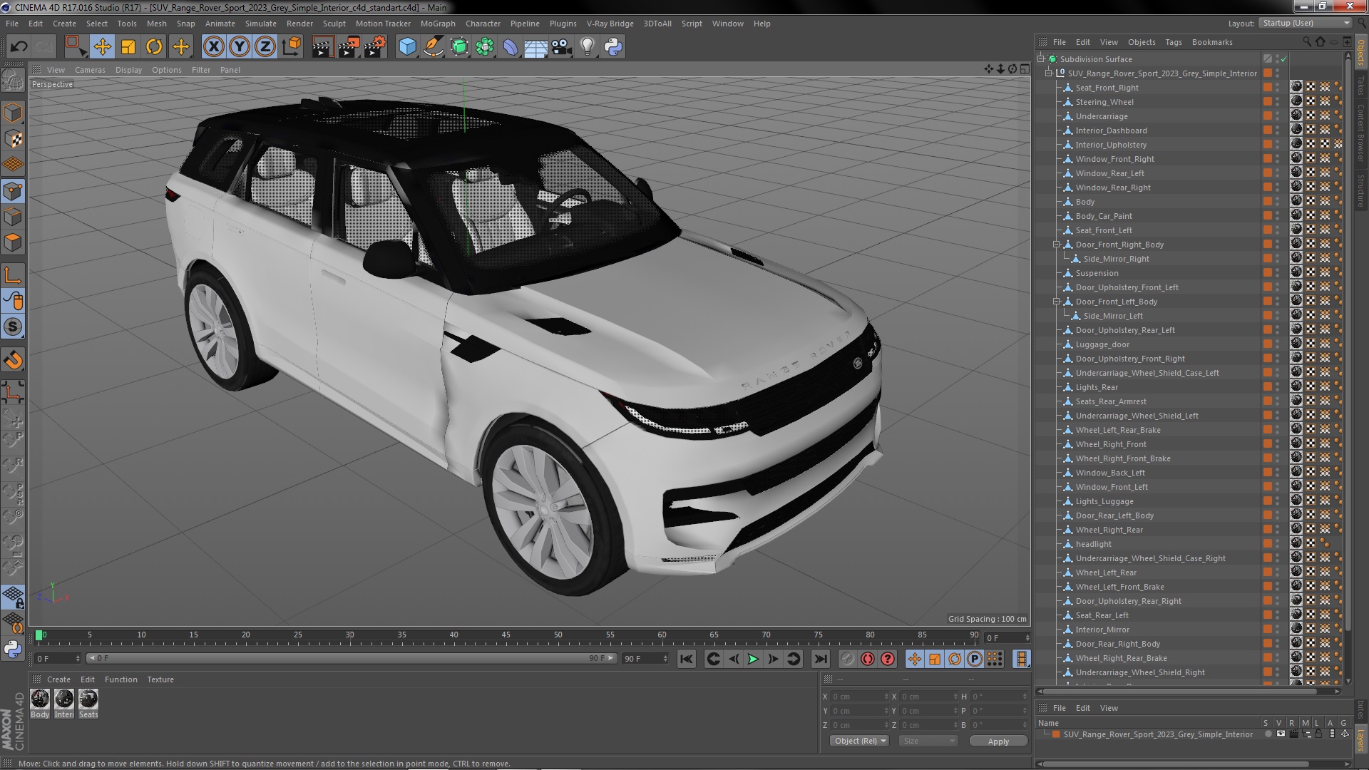 SUV Range Rover Sport 2023 Grey Simple Interior 3D