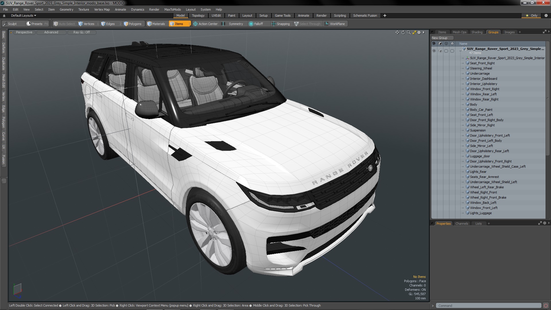 SUV Range Rover Sport 2023 Grey Simple Interior 3D