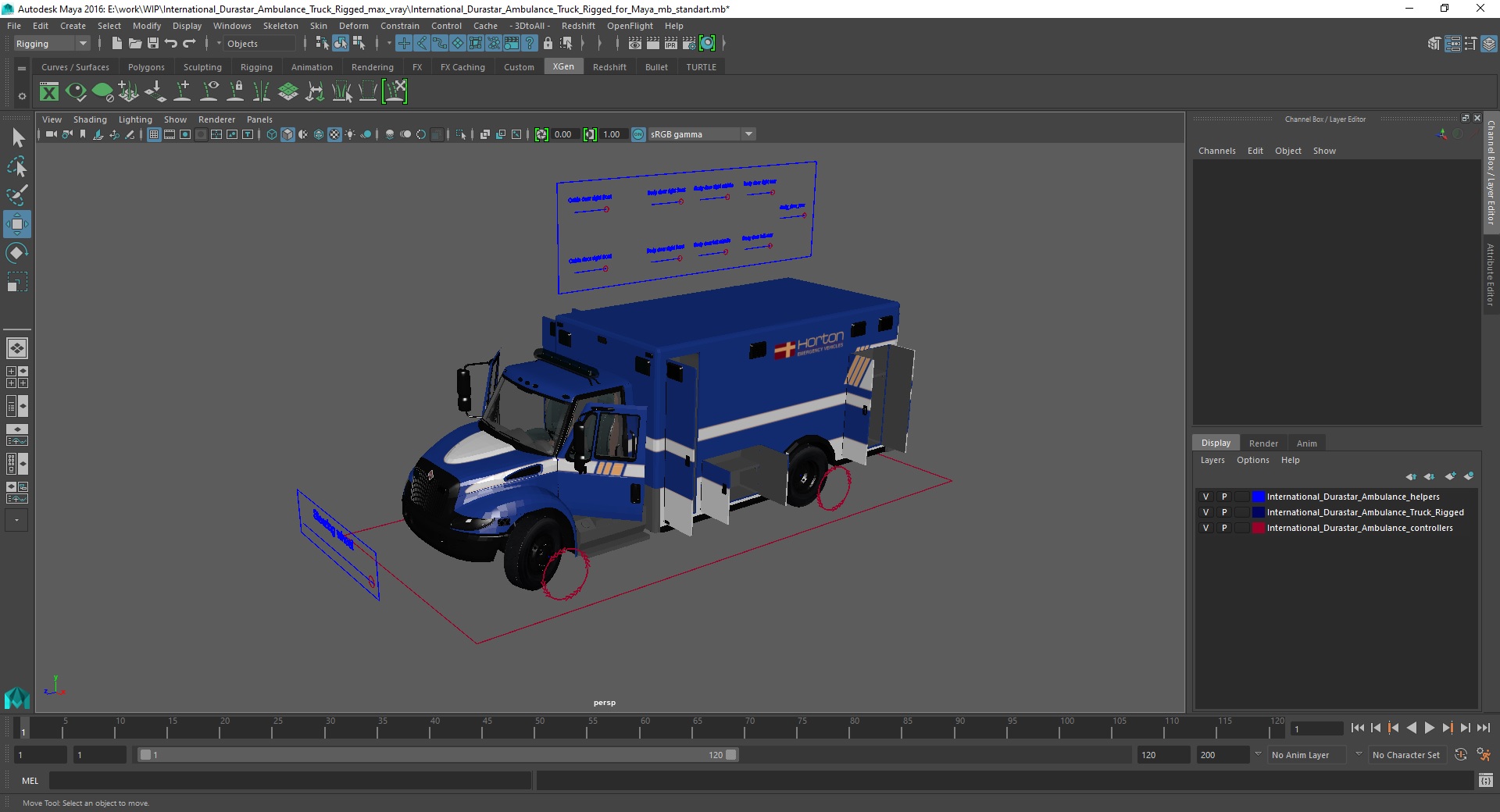 International Durastar Ambulance Truck Rigged for Maya 3D model