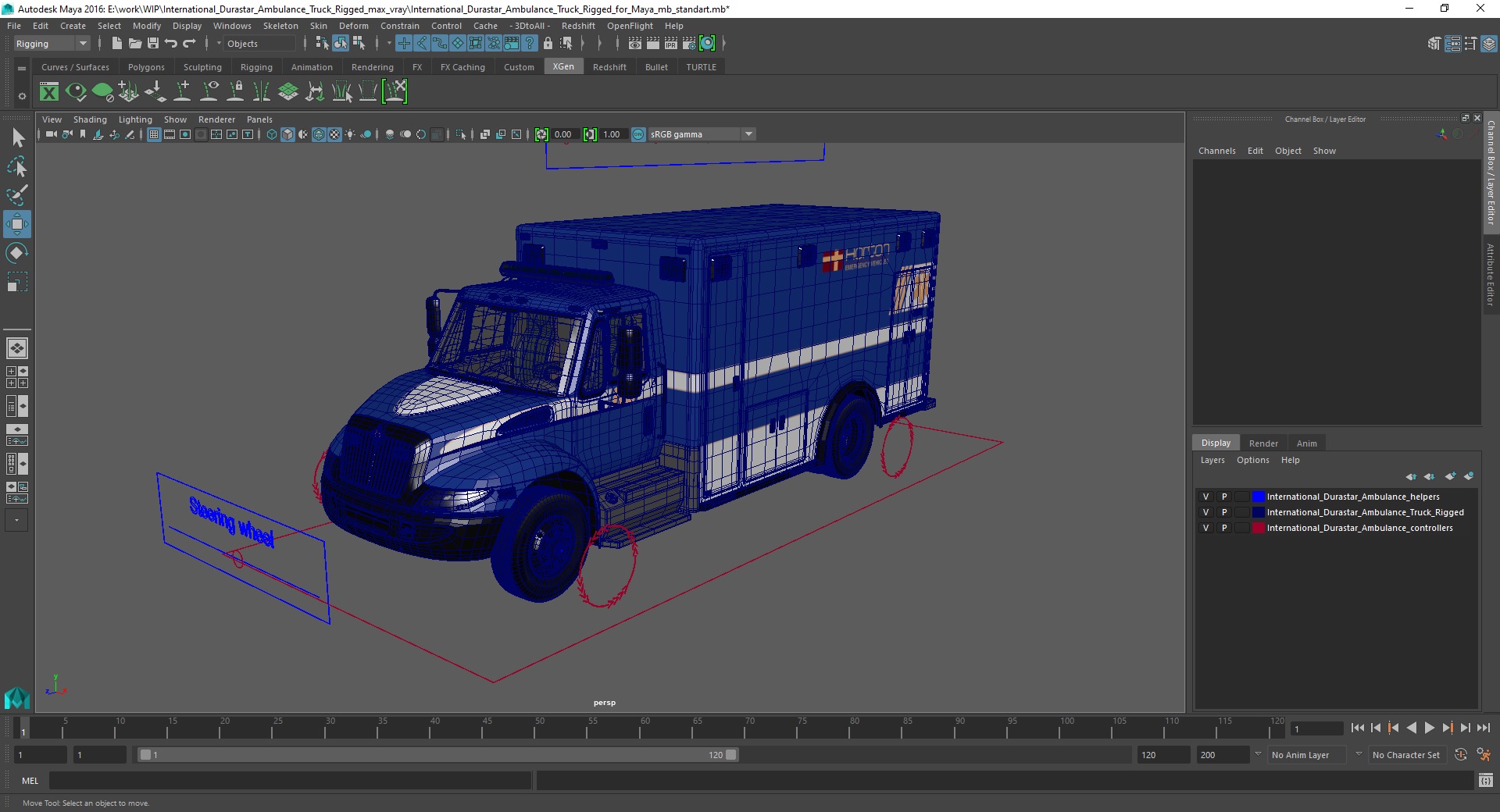 International Durastar Ambulance Truck Rigged for Maya 3D model