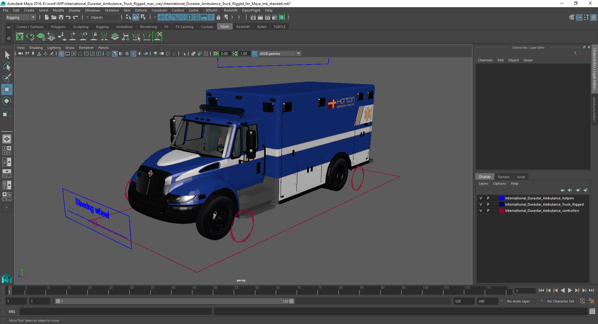 International Durastar Ambulance Truck Rigged for Maya 3D model