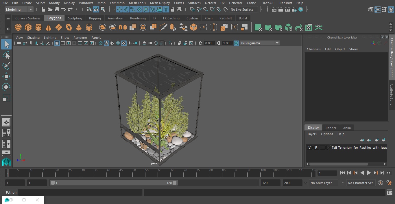 Tall Terrarium for Reptiles with Iguana 3D model