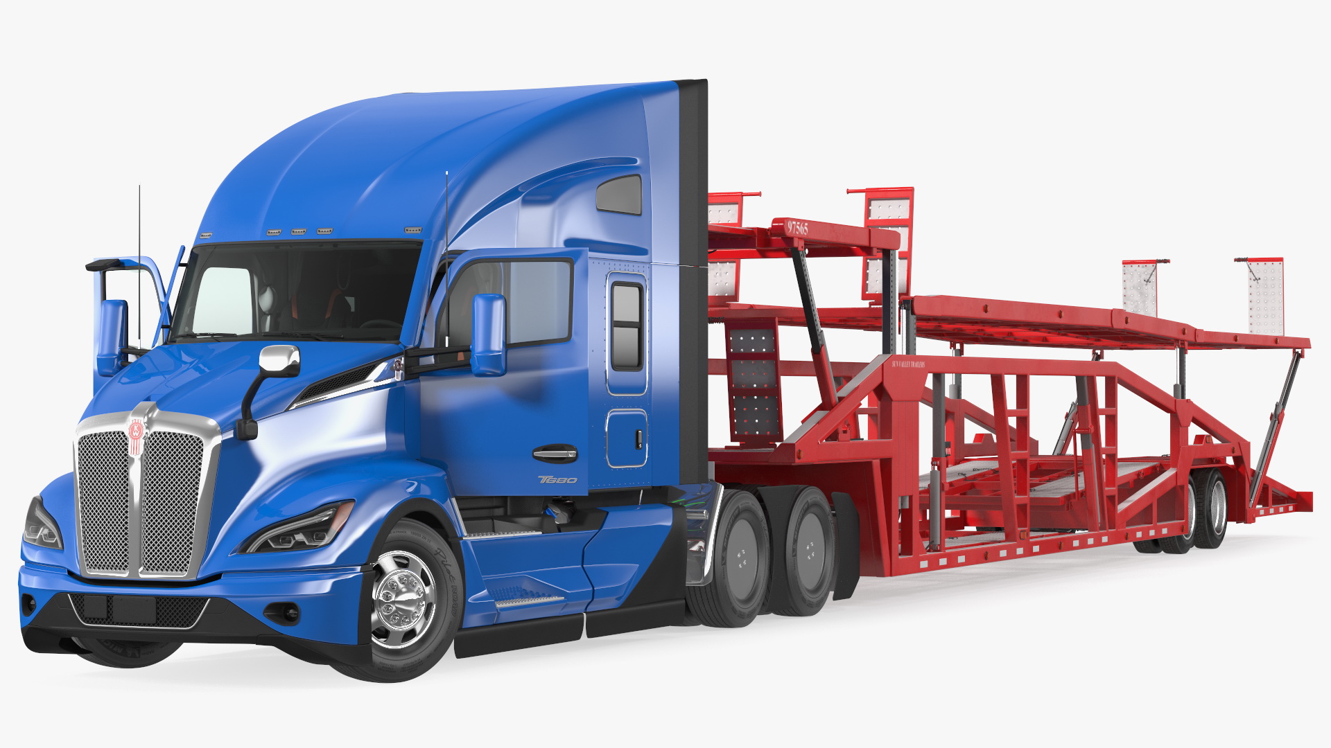 Kenworth Truck with Sun Valley Car Carrier Rigged 3D model