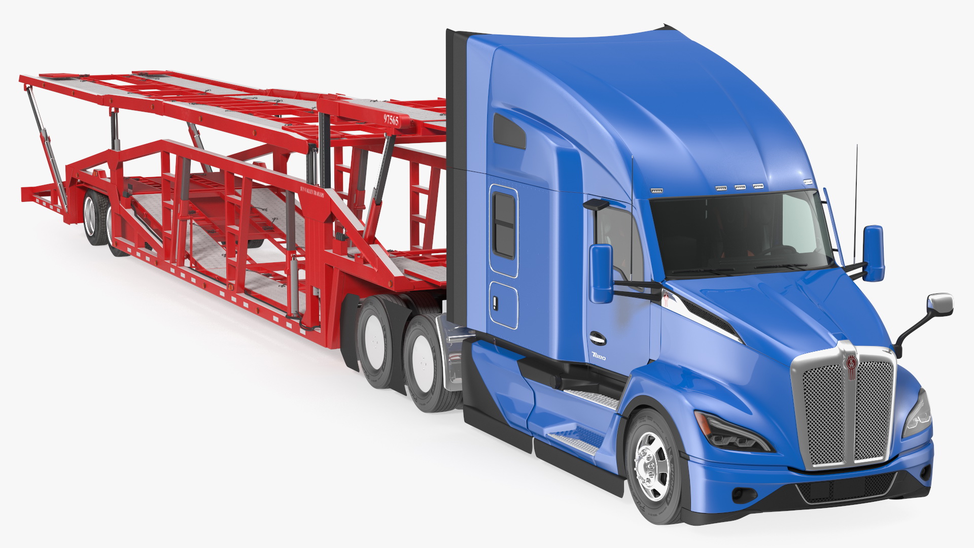 Kenworth Truck with Sun Valley Car Carrier Rigged 3D model