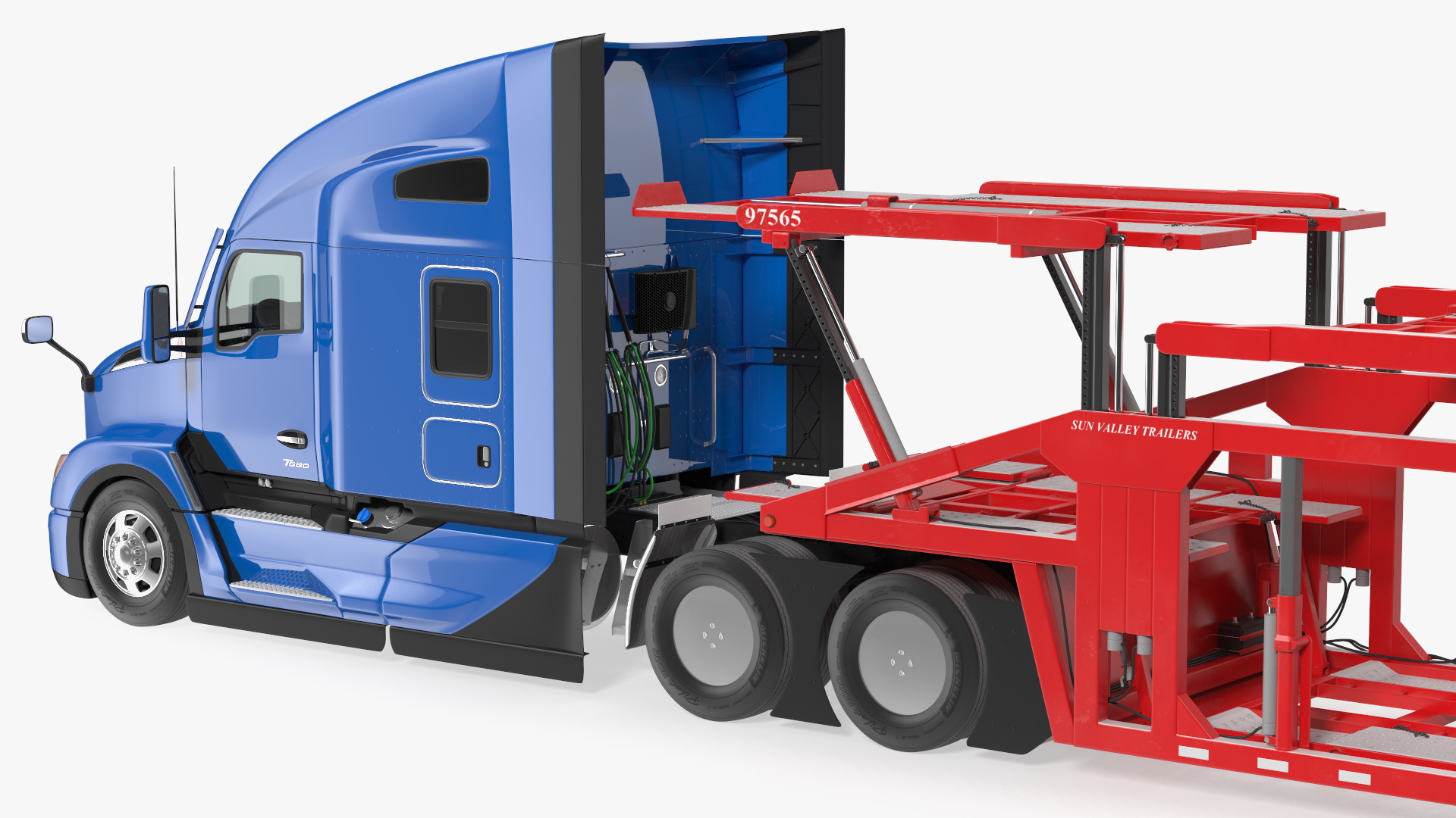 Kenworth Truck with Sun Valley Car Carrier Rigged 3D model