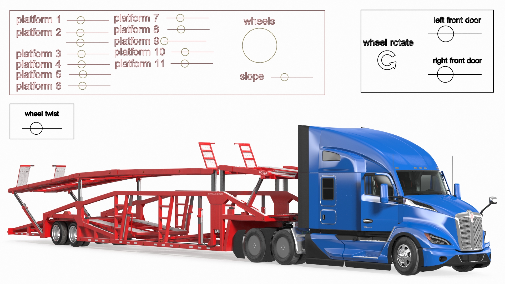 Kenworth Truck with Sun Valley Car Carrier Rigged 3D model