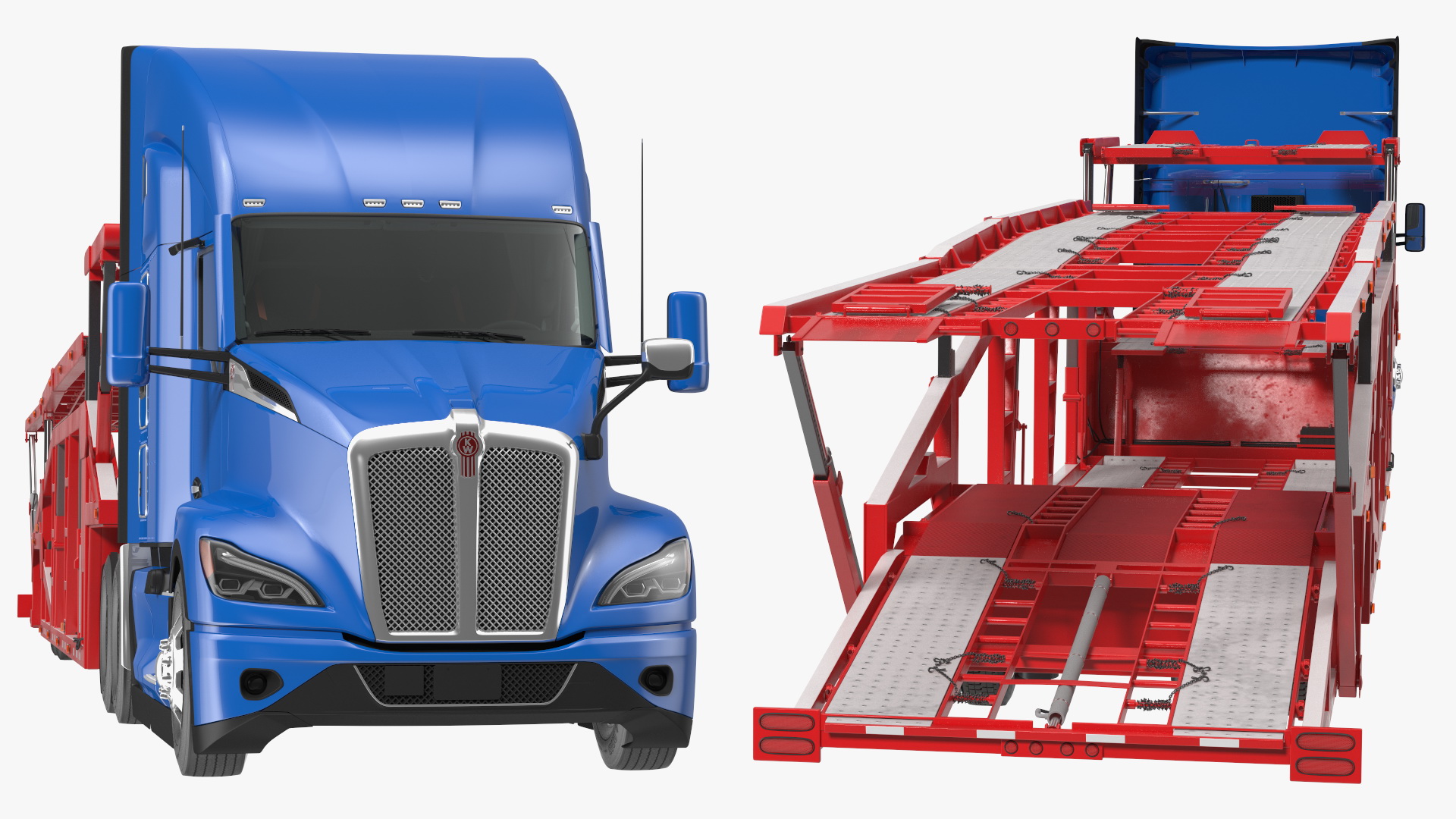 Kenworth Truck with Sun Valley Car Carrier Rigged 3D model