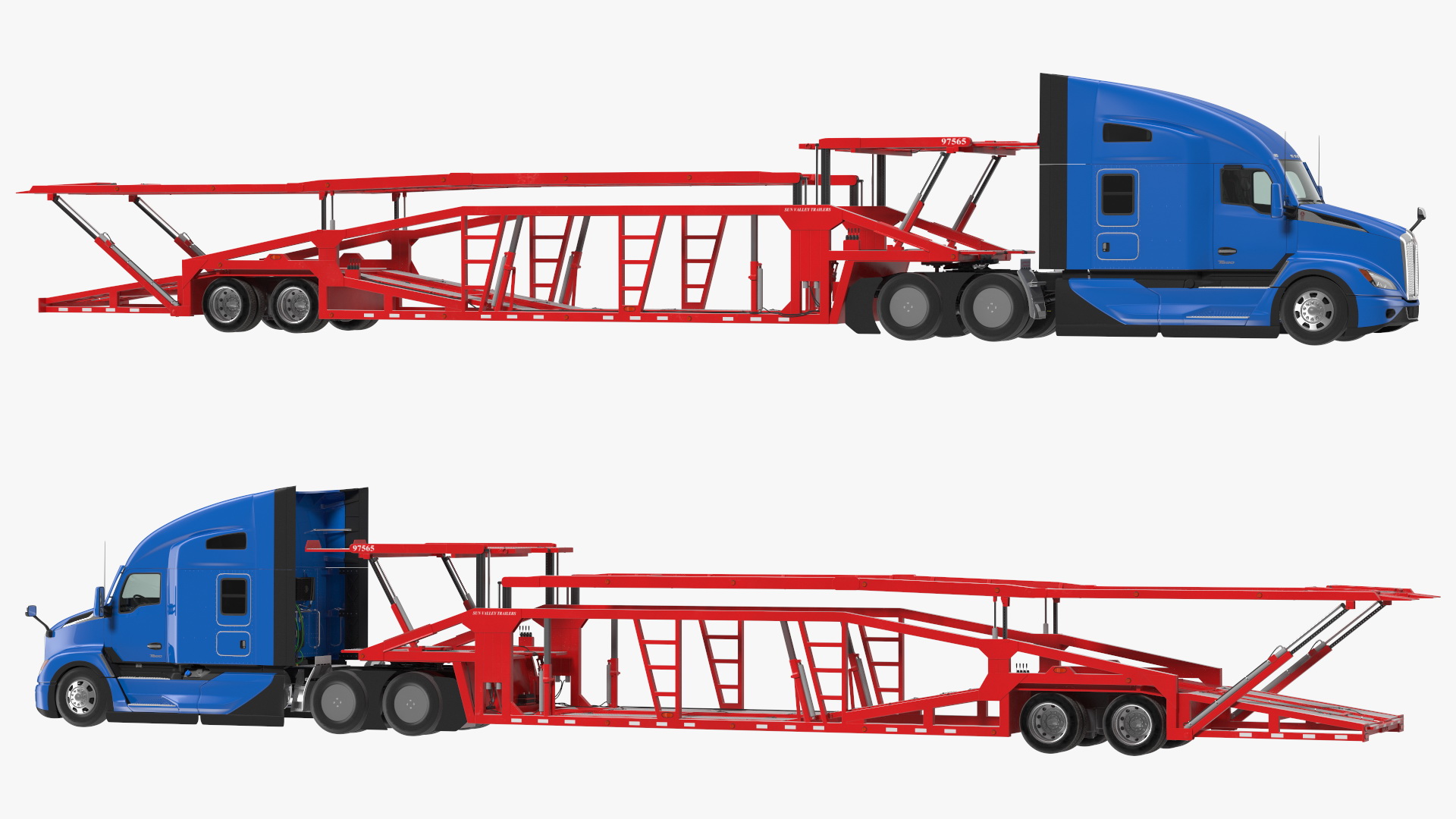 Kenworth Truck with Sun Valley Car Carrier Rigged 3D model