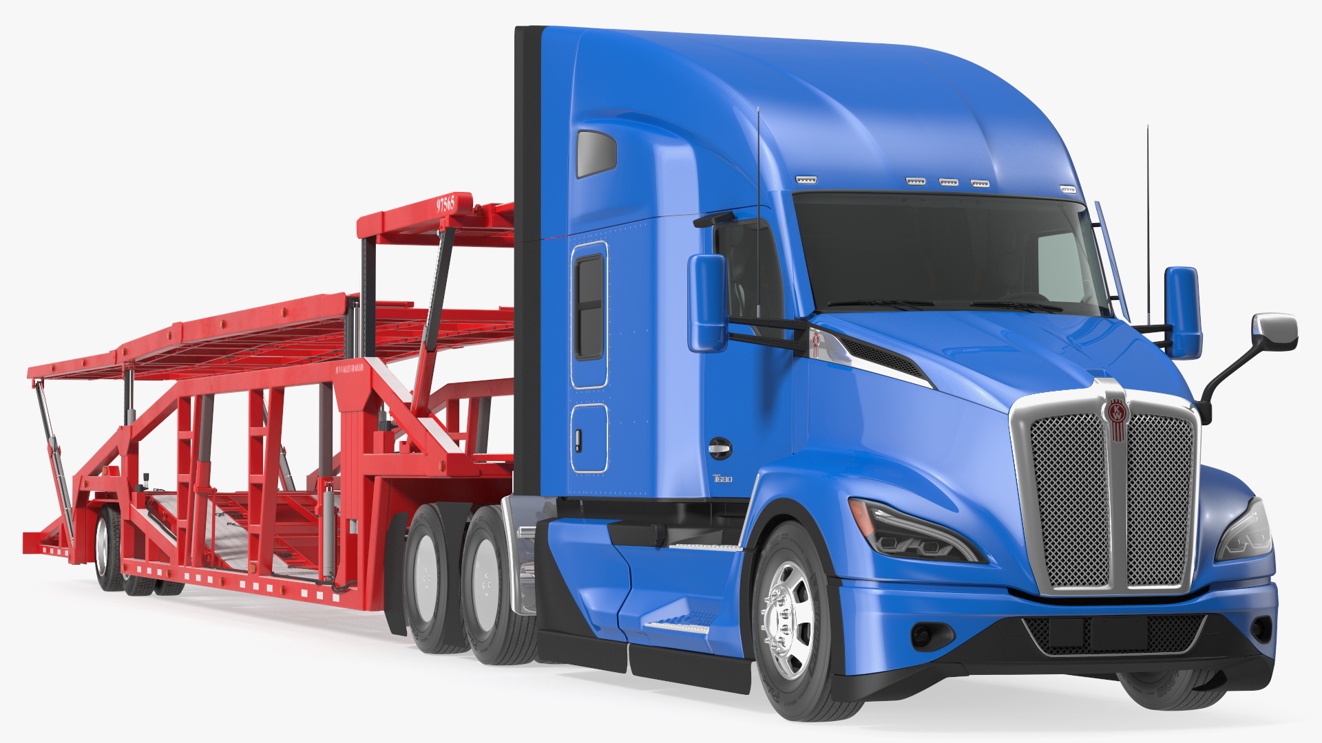 Kenworth Truck with Sun Valley Car Carrier Rigged 3D model