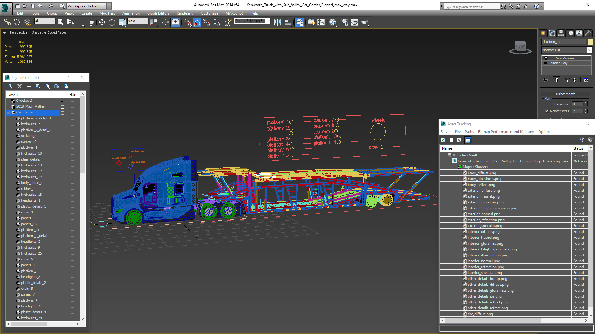Kenworth Truck with Sun Valley Car Carrier Rigged 3D model