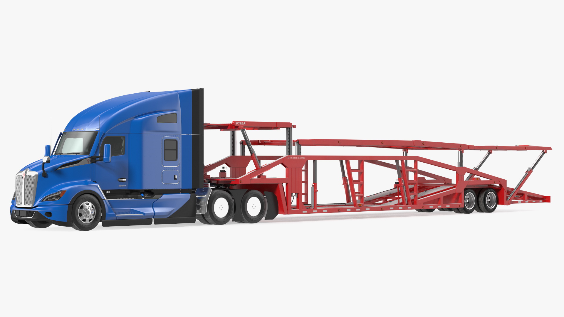 Kenworth Truck with Sun Valley Car Carrier Rigged 3D model