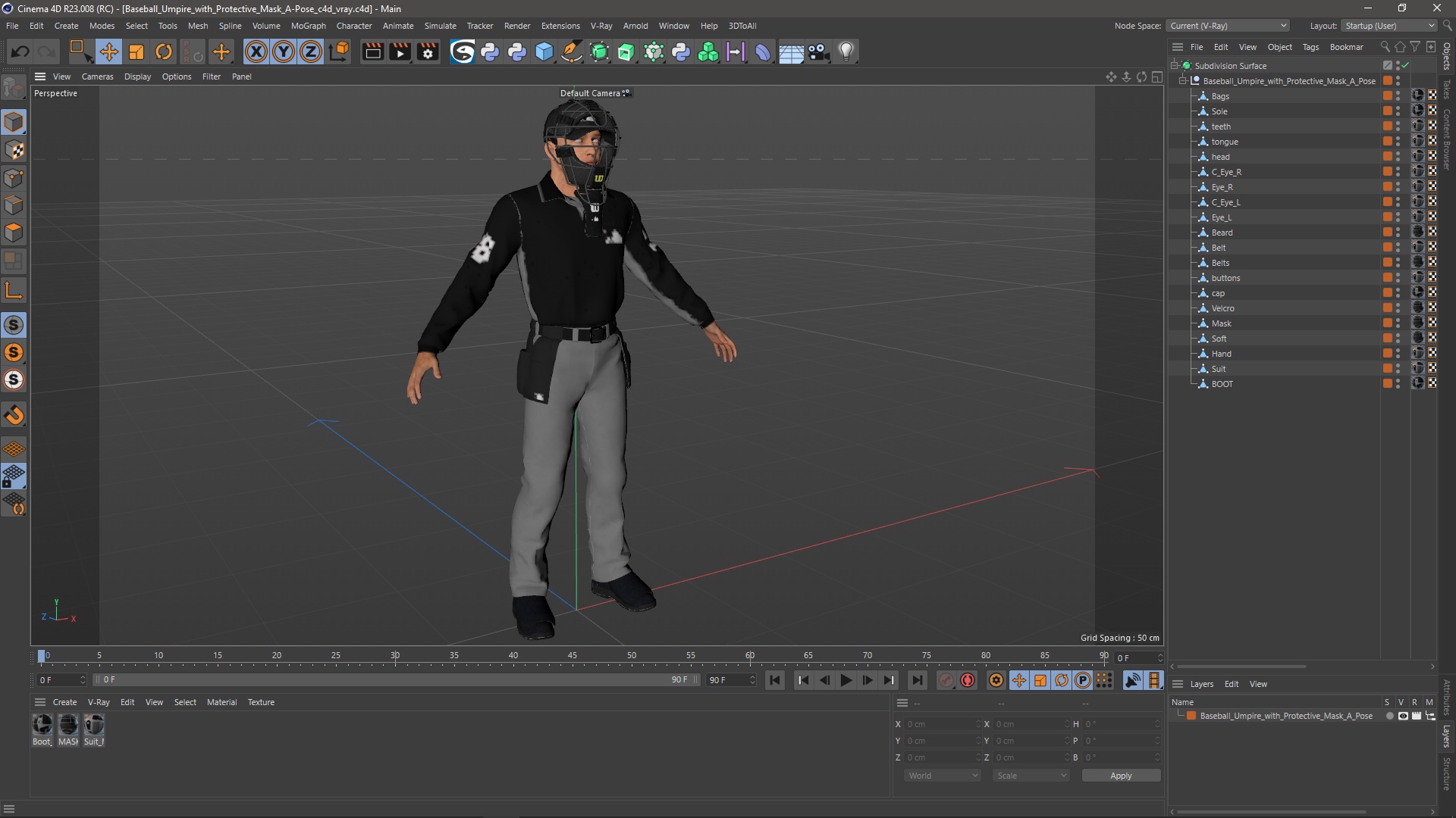 3D Baseball Umpire with Protective Mask A-Pose model