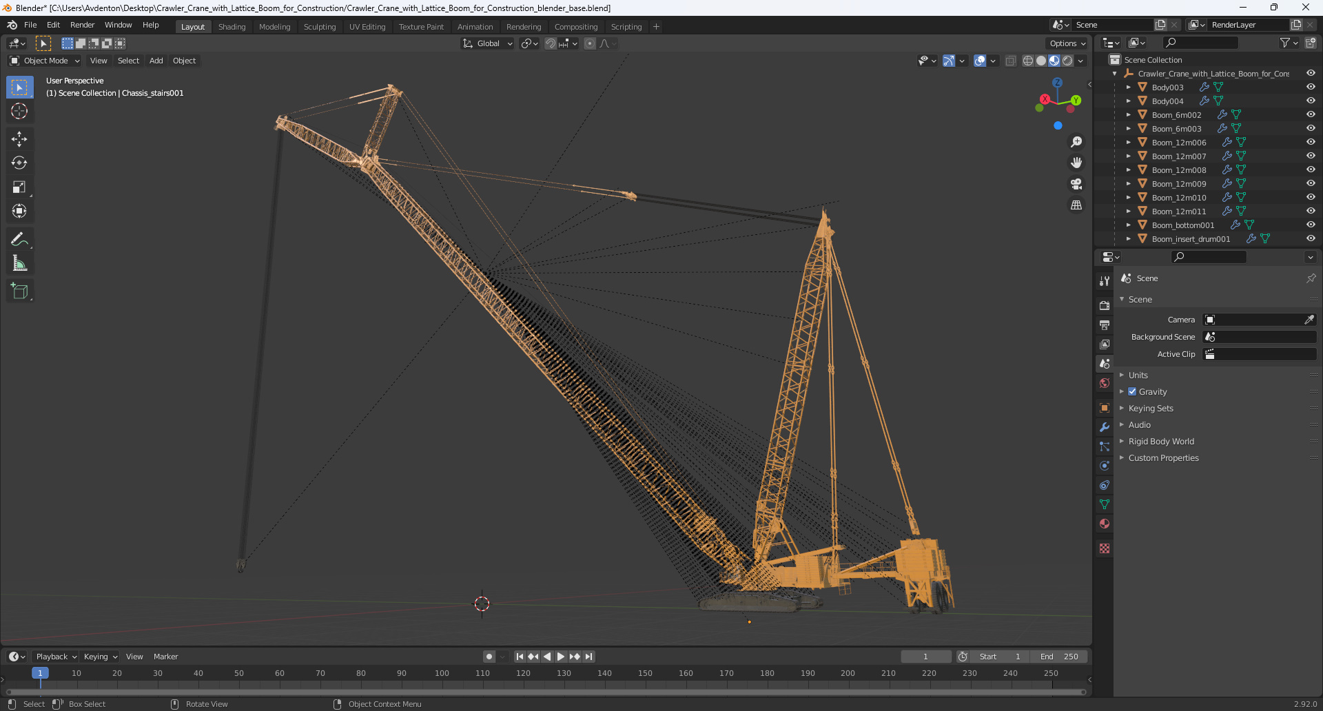 3D Crawler Crane with Lattice Boom for Construction model