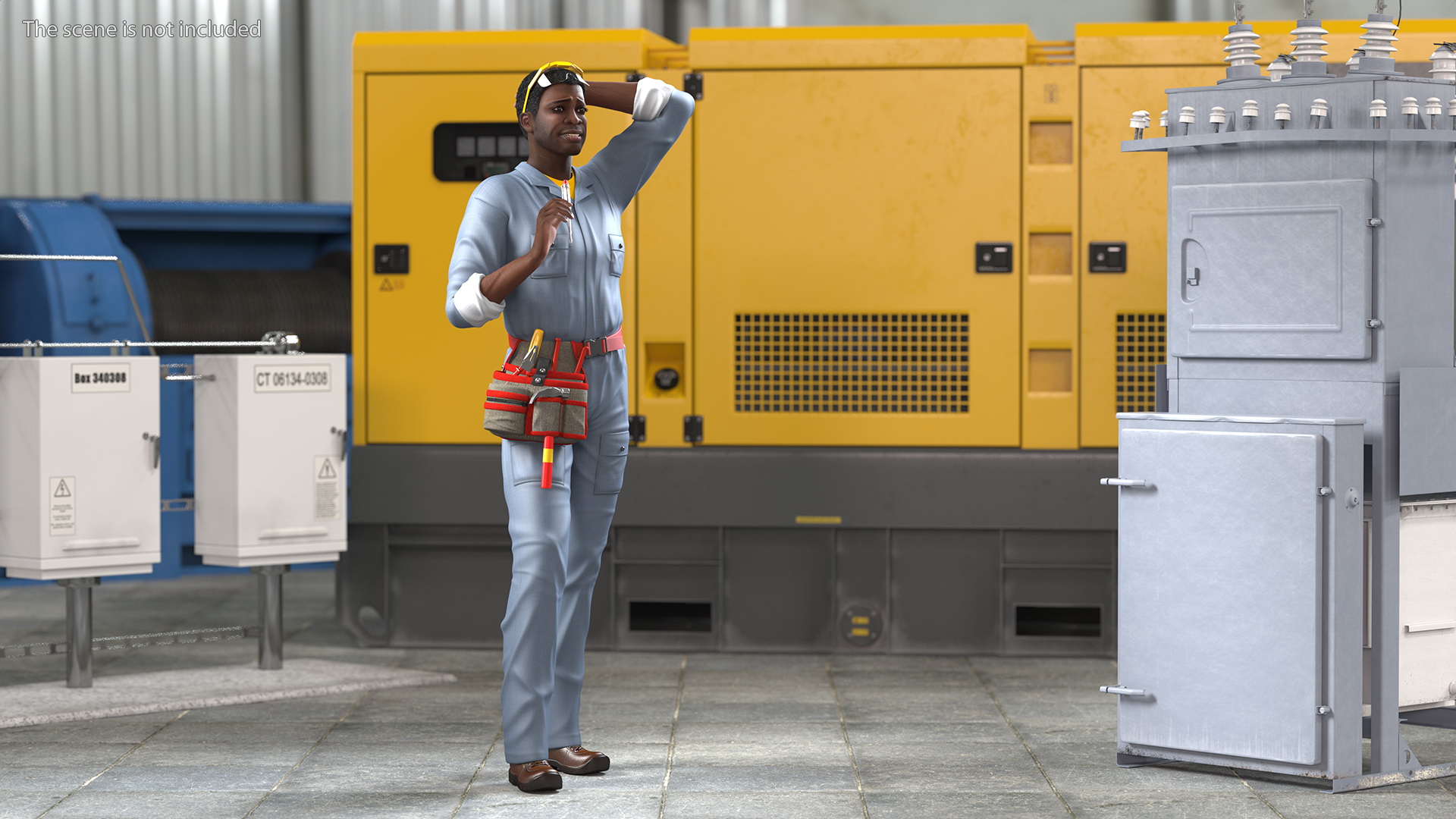 3D Dark Skin Black Man Electrician Rigged model
