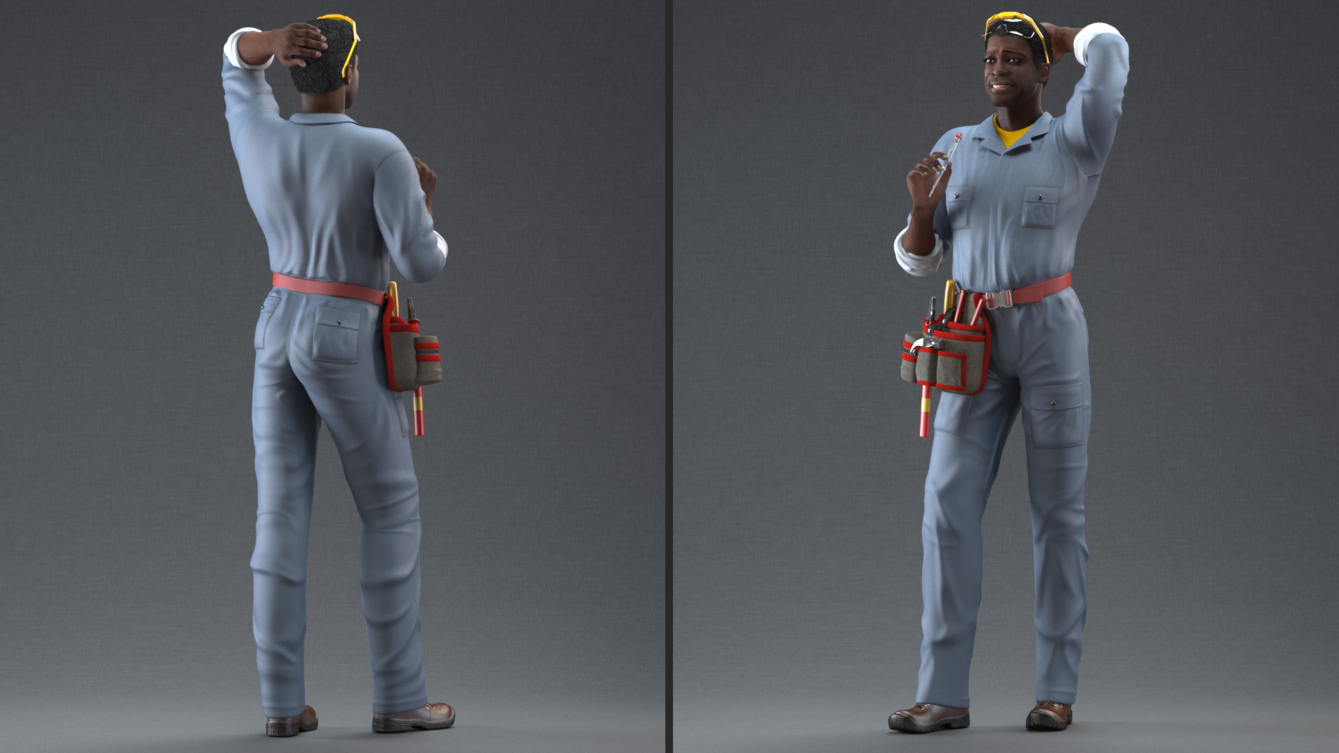 3D Dark Skin Black Man Electrician Rigged model
