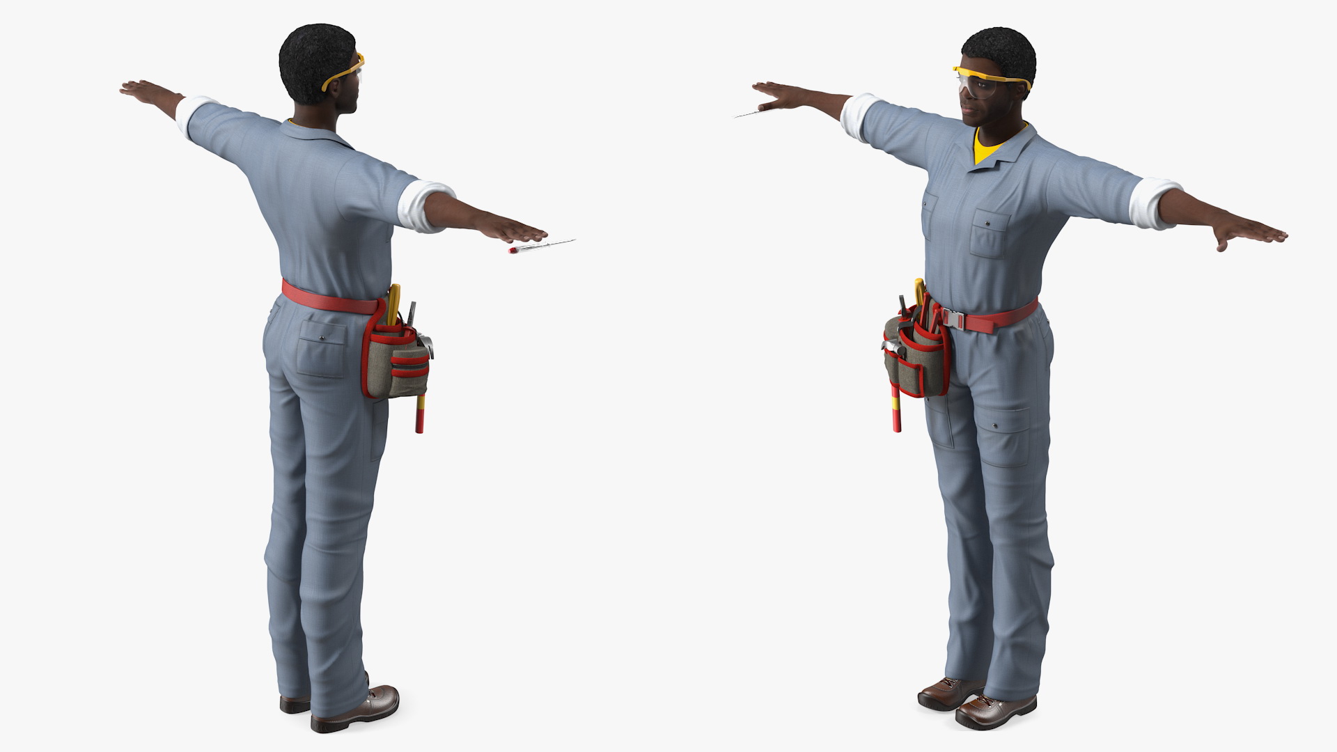 3D Dark Skin Black Man Electrician Rigged model