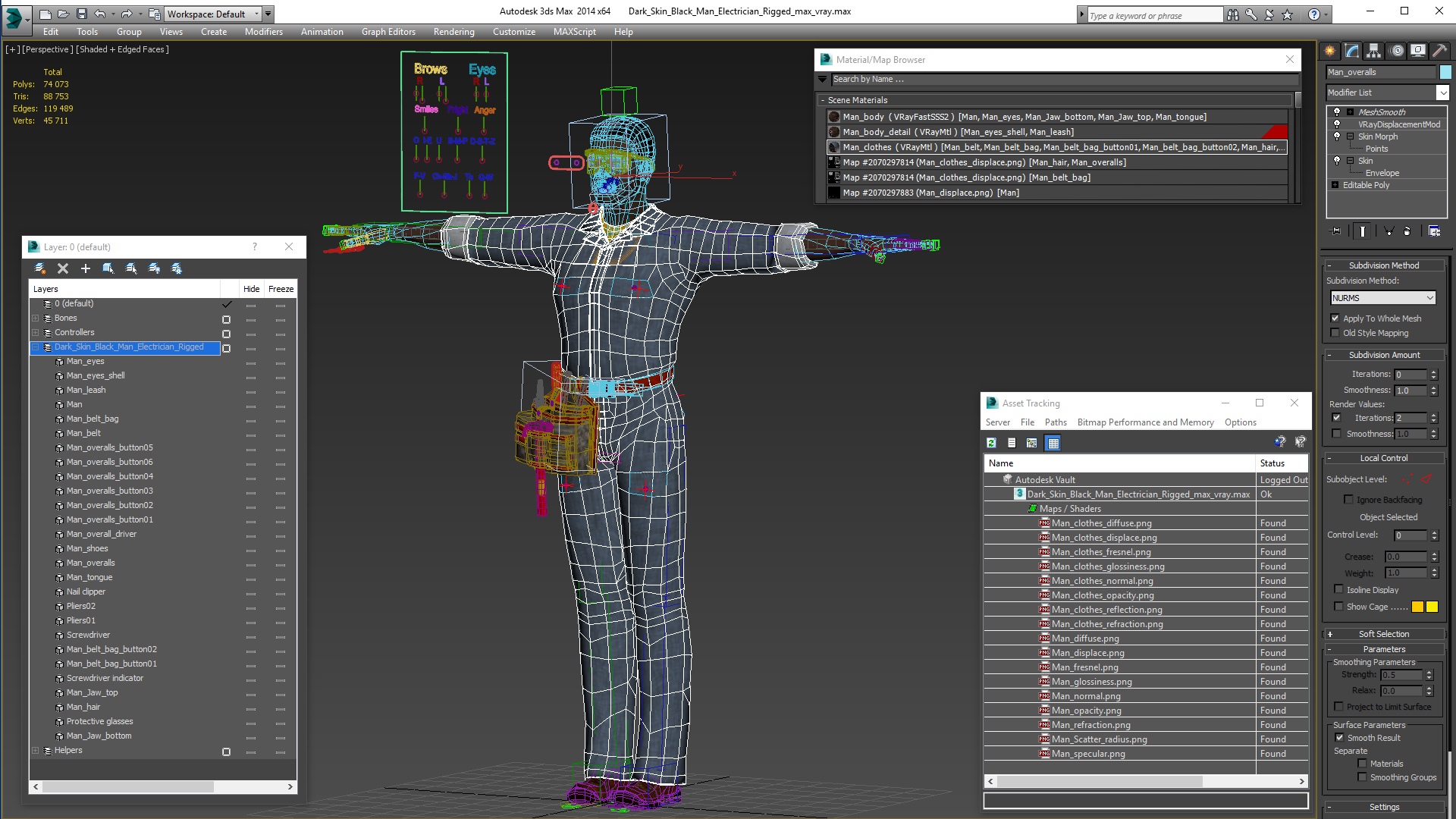 3D Dark Skin Black Man Electrician Rigged model