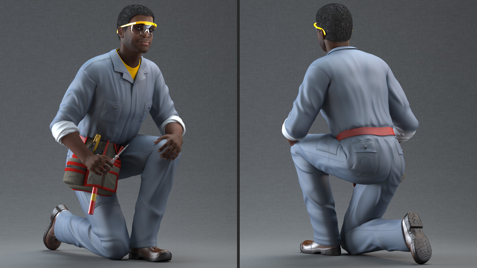 3D Dark Skin Black Man Electrician Rigged model