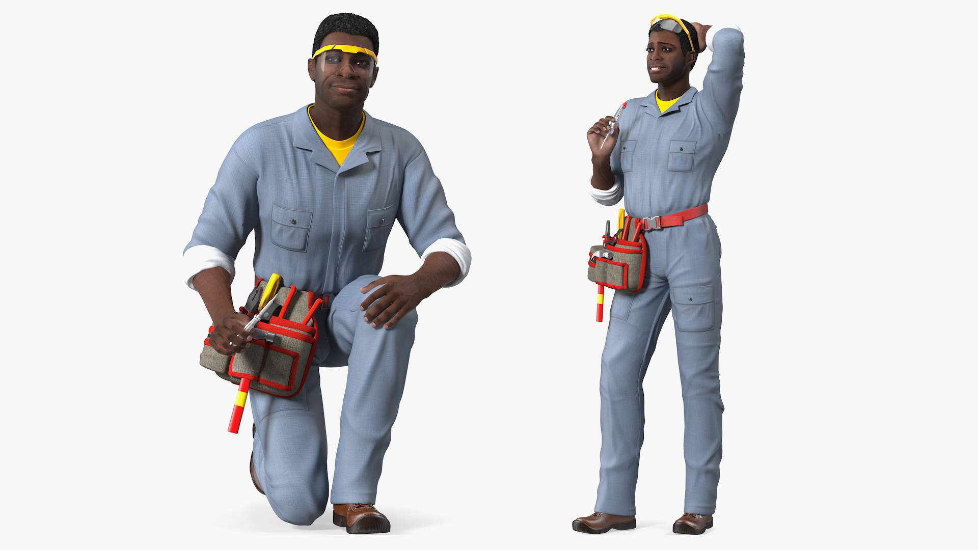 3D Dark Skin Black Man Electrician Rigged model