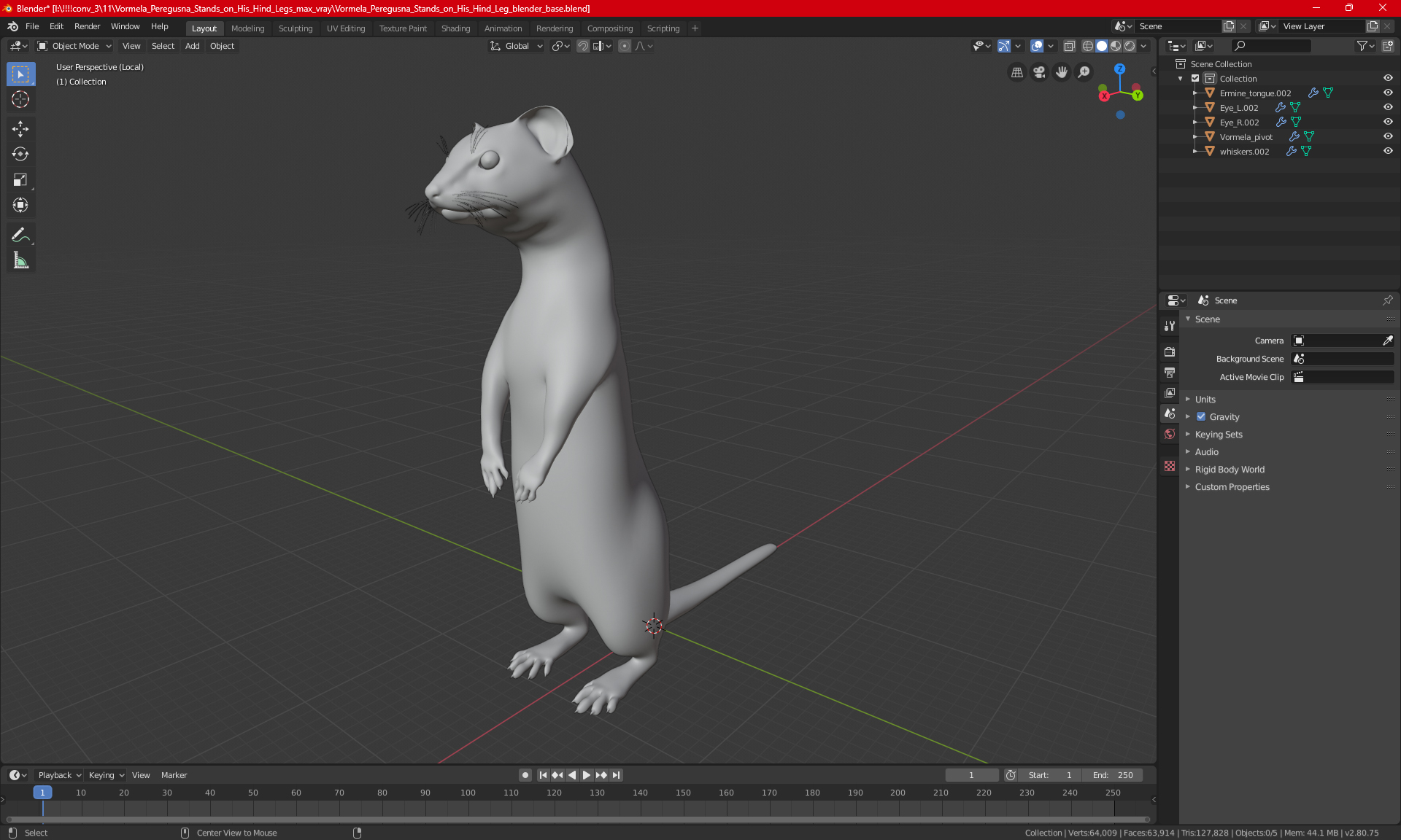 3D Vormela Peregusna Stands on His Hind Legs