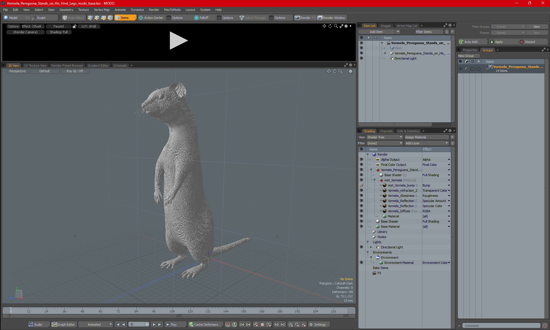 3D Vormela Peregusna Stands on His Hind Legs