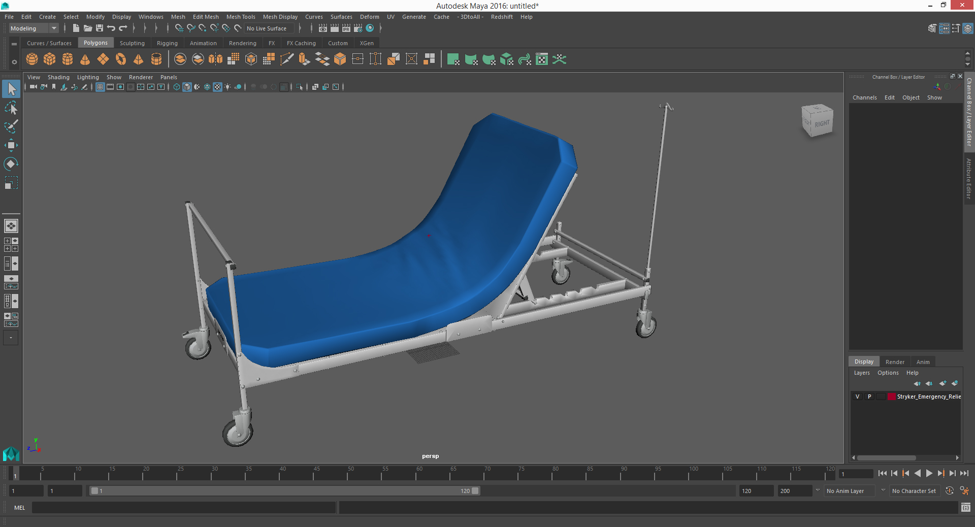 Stryker Emergency Relief Bed 60 Degrees 3D model