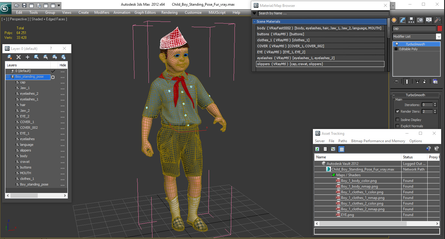 3D model Pioneer Child Boy Standing Pose Fur