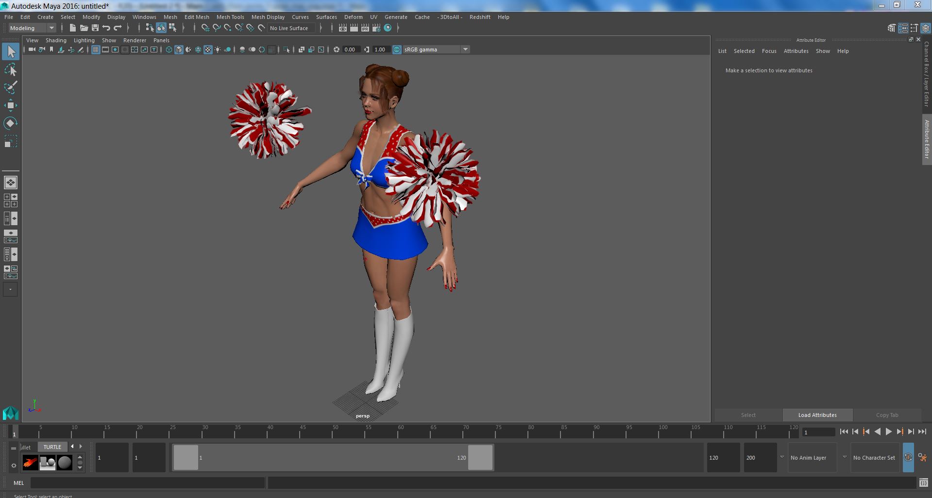 Caucasian Female Dancer with Pom-poms T-pose 3D model
