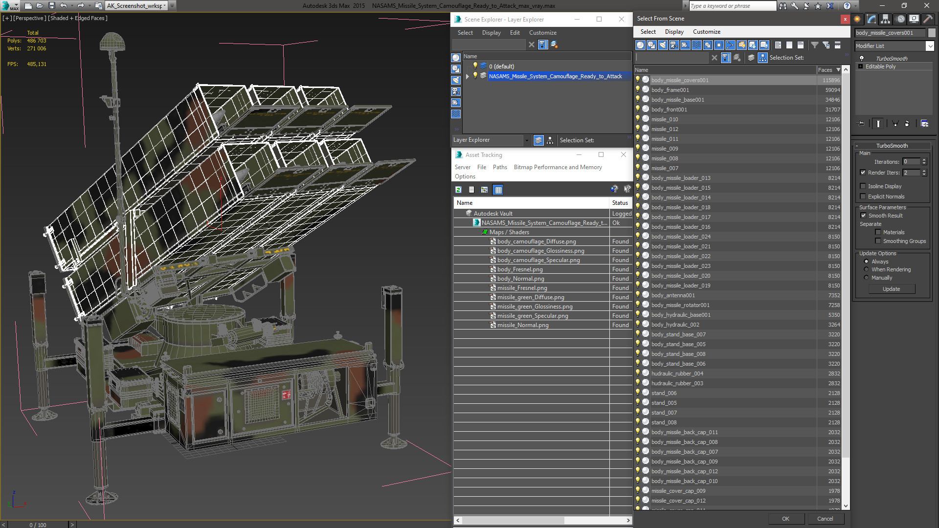 3D NASAMS Missile System Camouflage Ready to Attack model