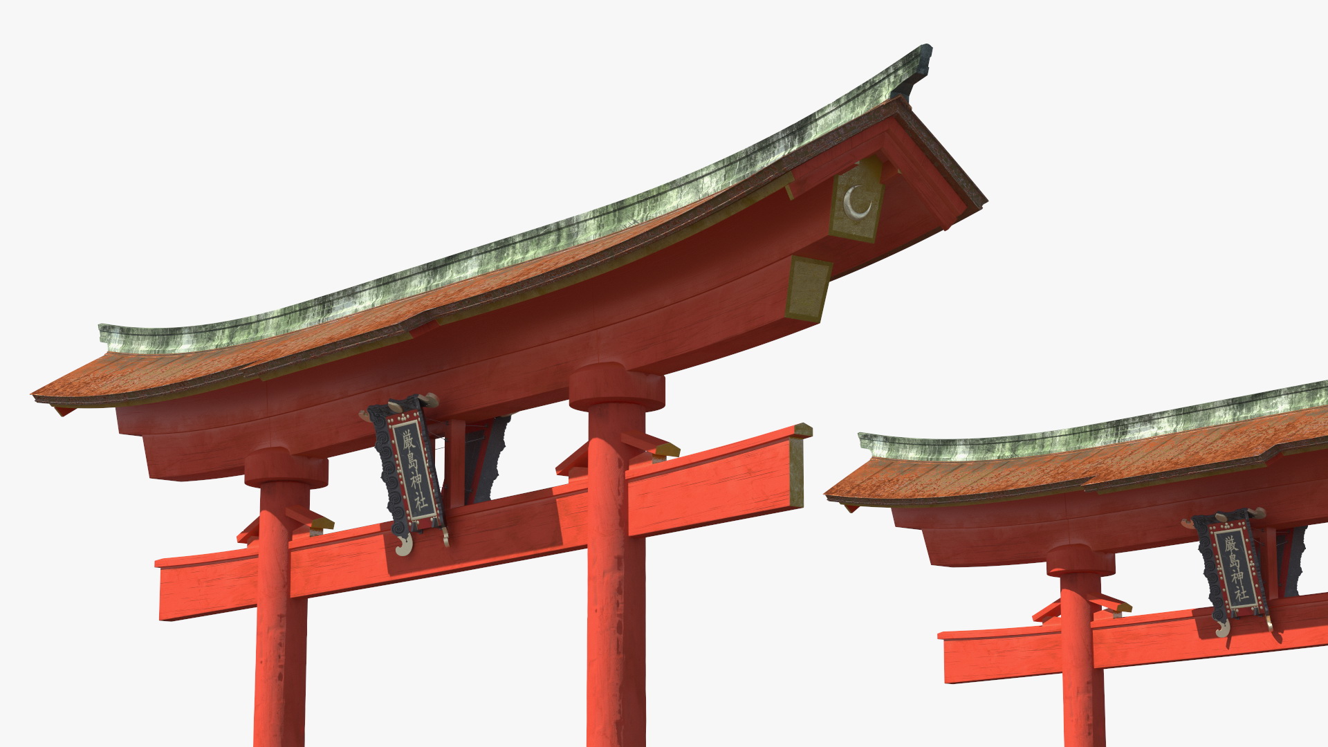 3D Torii Gate with Bridge and Stone Lanterns